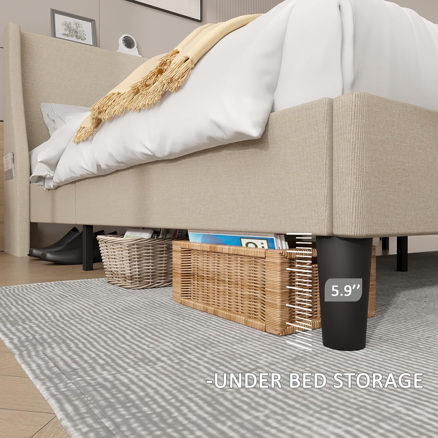 VECELO Bed Frame with Upholstered Wingback Headboard