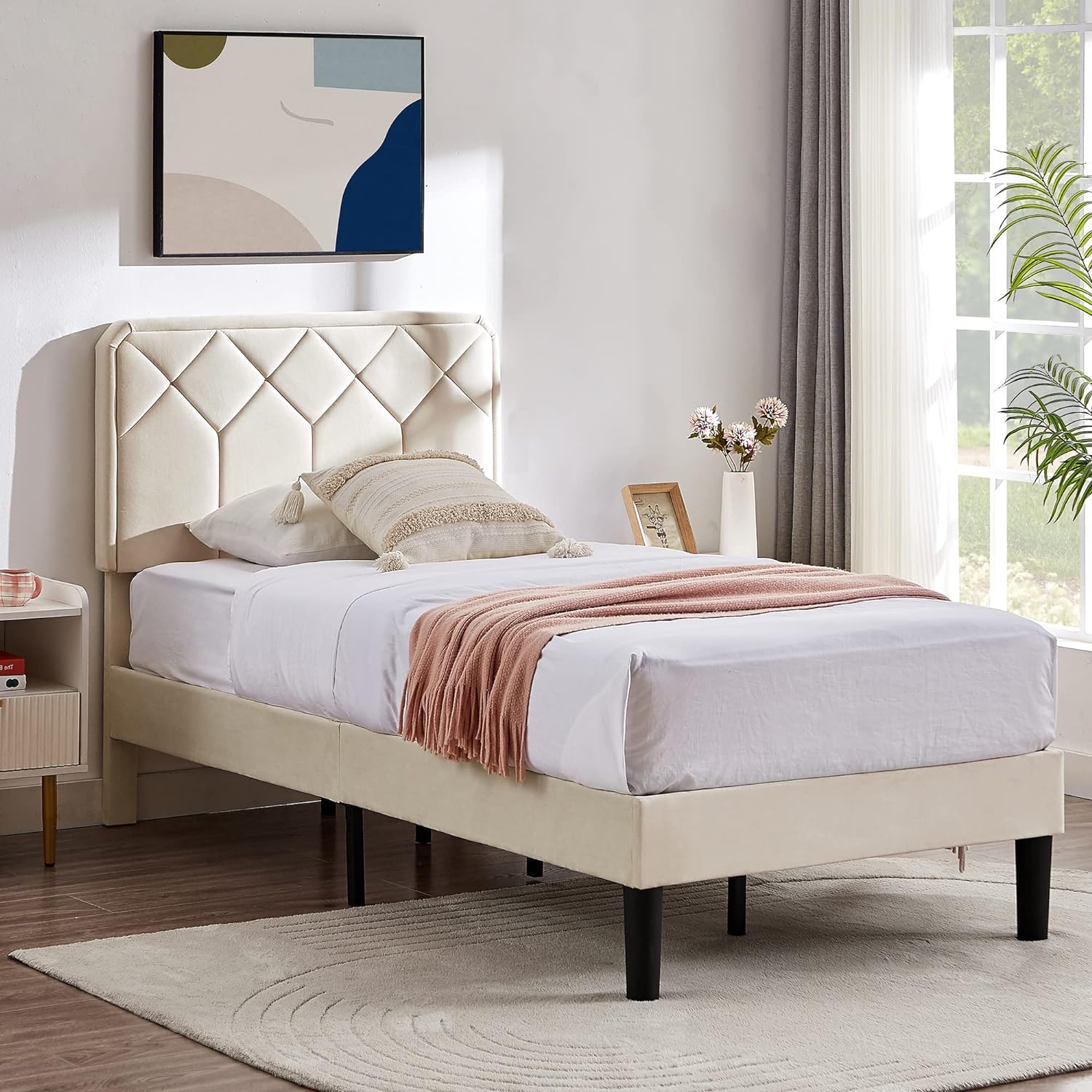 VECELO Premium Leather Upholstered Platform Bed Frame