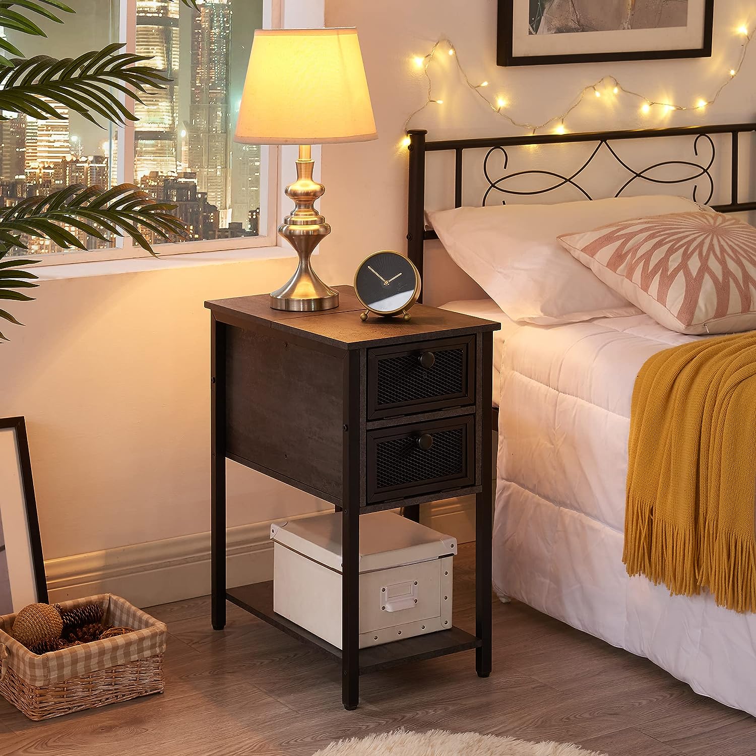 VECELO 24''Tall Flip Top Narrow Side Table with Storage Shelf for Living Room - VECELO