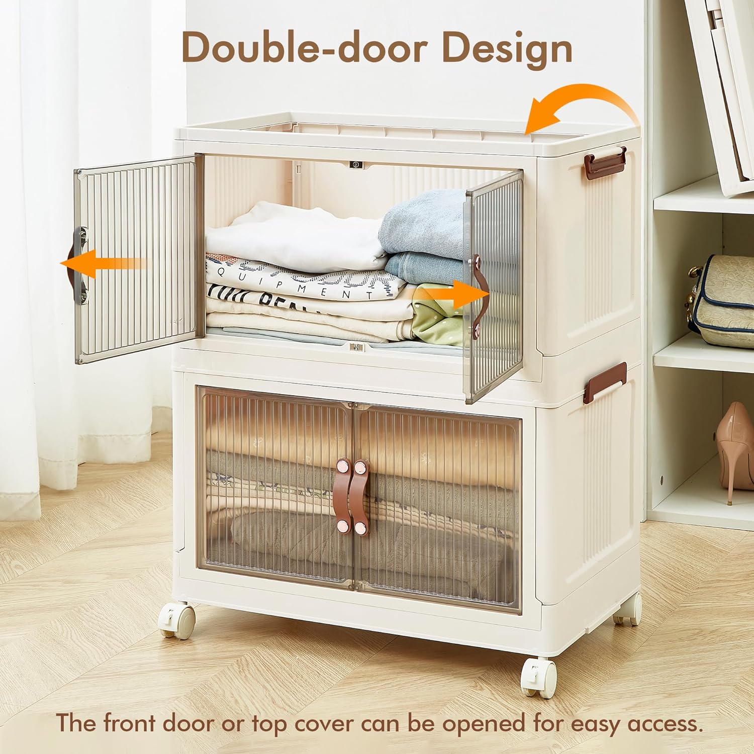 VECELO 16 Gal Stackable Storage Bins with Lid,Plastic Collapsible Storage Cabinet - VECELO