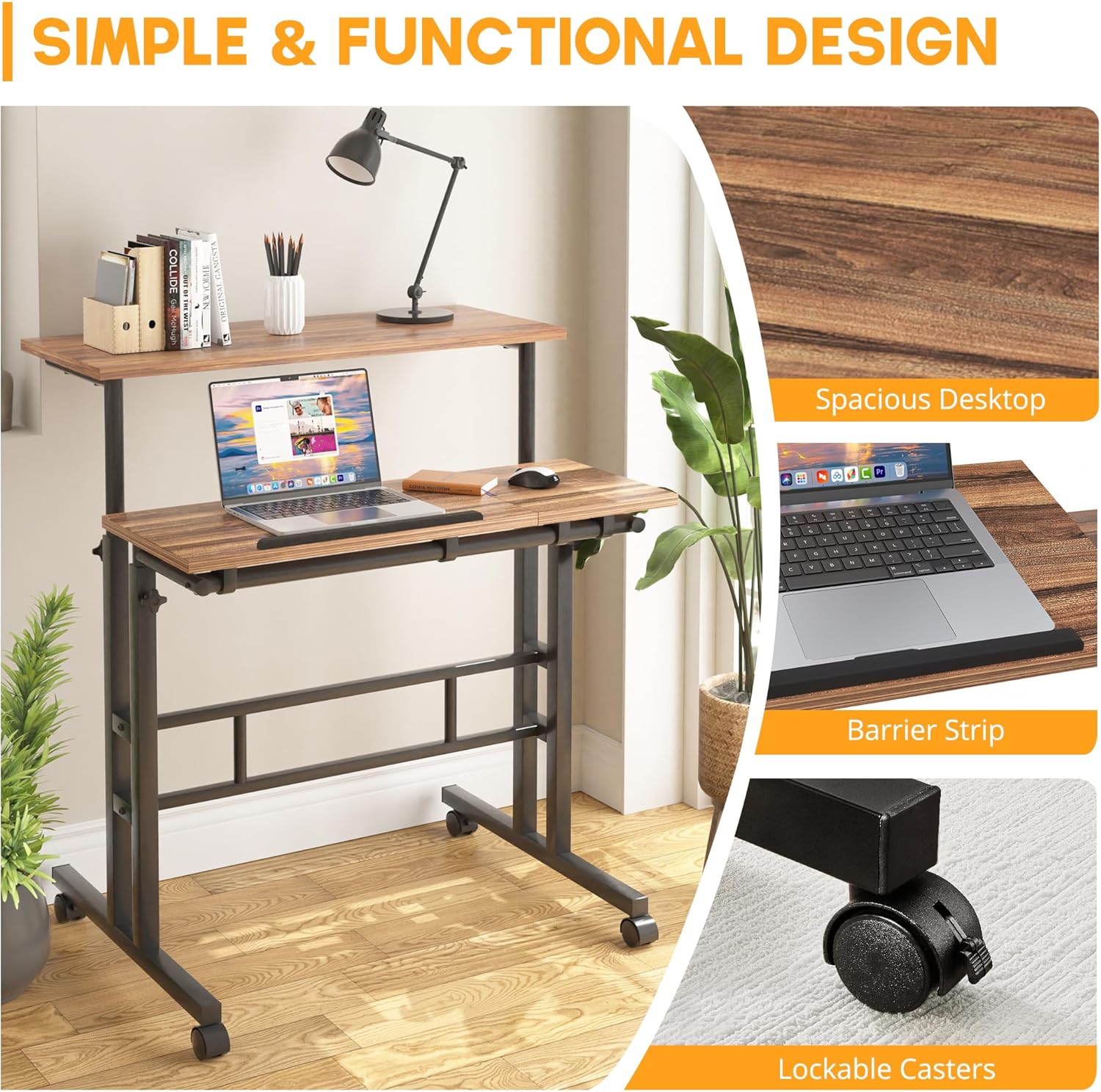VECELO Mobile Small Standing Desk Adjustable Height