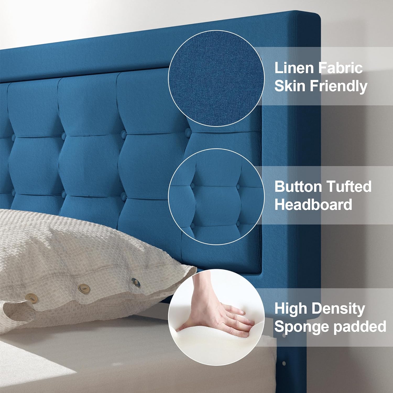 VECELO Upholstered Platform Bed Frame with Height Adjustable Headboard - VECELO