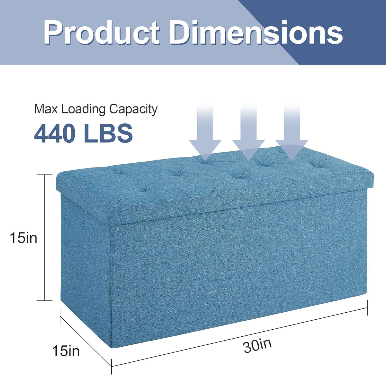 VECELO Folding Storage Ottoman Bench, Storage Chest, Linen Fabric - VECELO