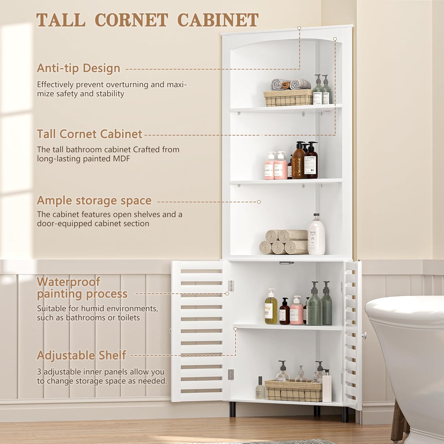 VECELO Tall Corner Cabinet, 68.8'' Storage Cabinet with Doors and Adjustable Shelves