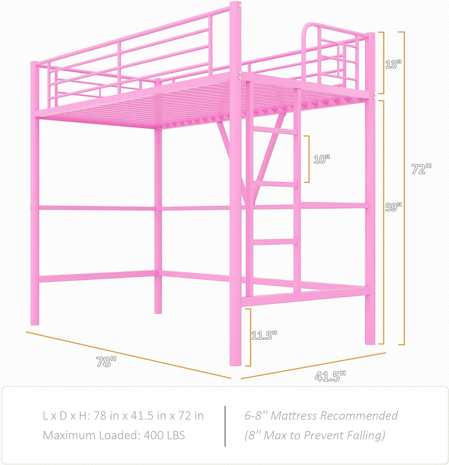 VECELO Metal Loft Bed Twin Size