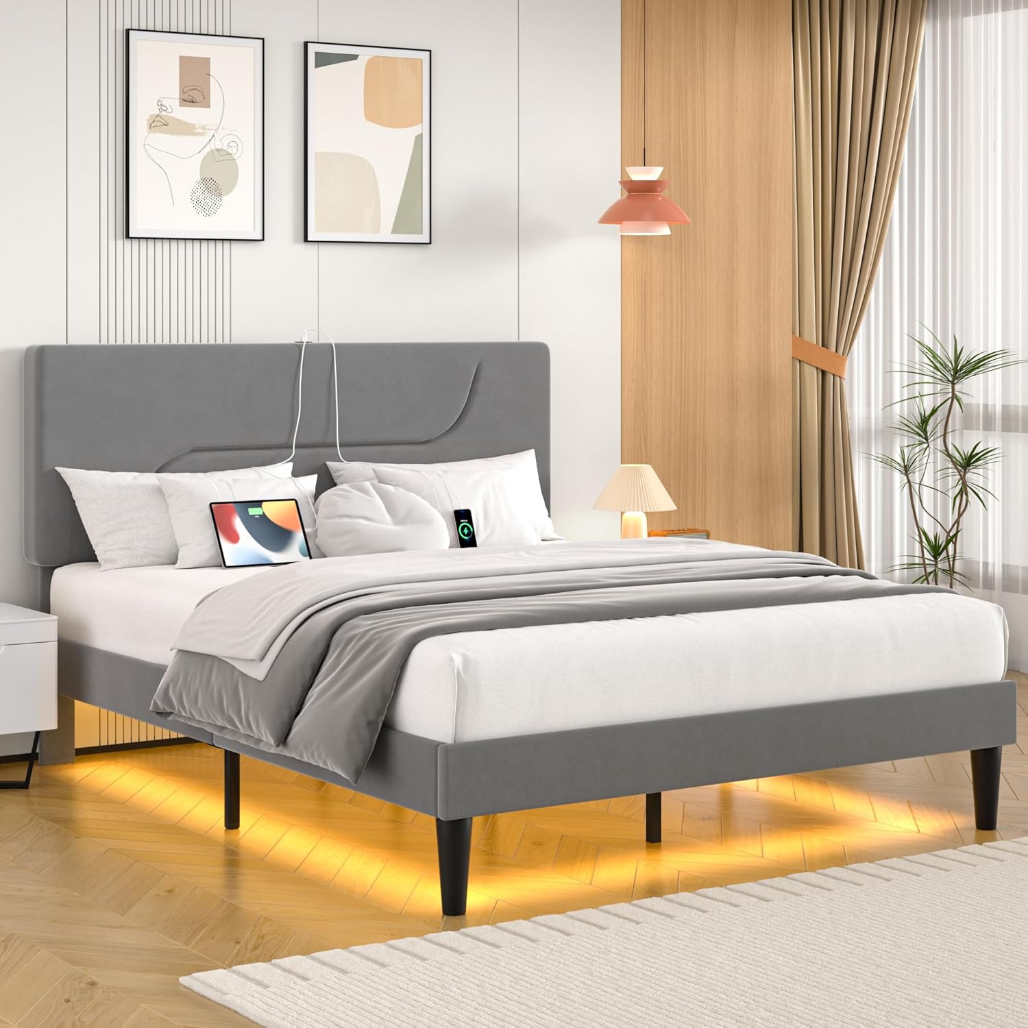 VECELO Bed Frame with LED Lights - VECELO