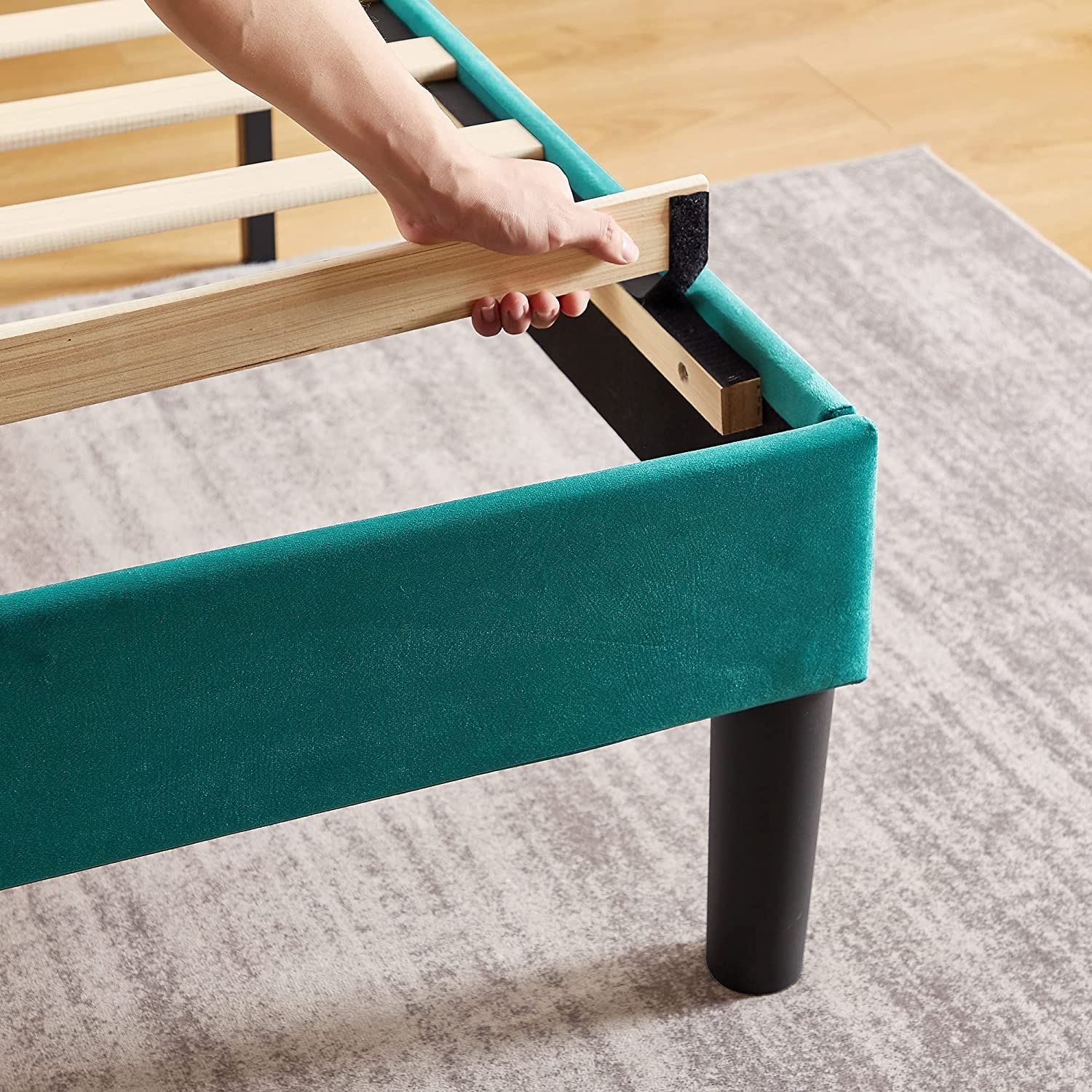 VECELO Upholstered Platform Bed Frame with Adjustable Fabric Headboard