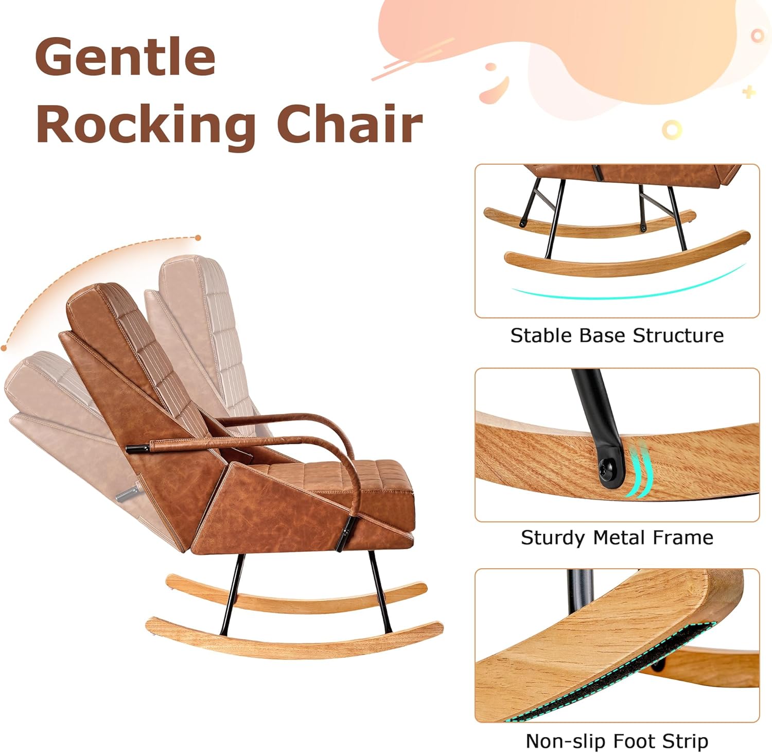 VECELO Rocking Chair Nursery Leather Glider Rocker with High Backrest