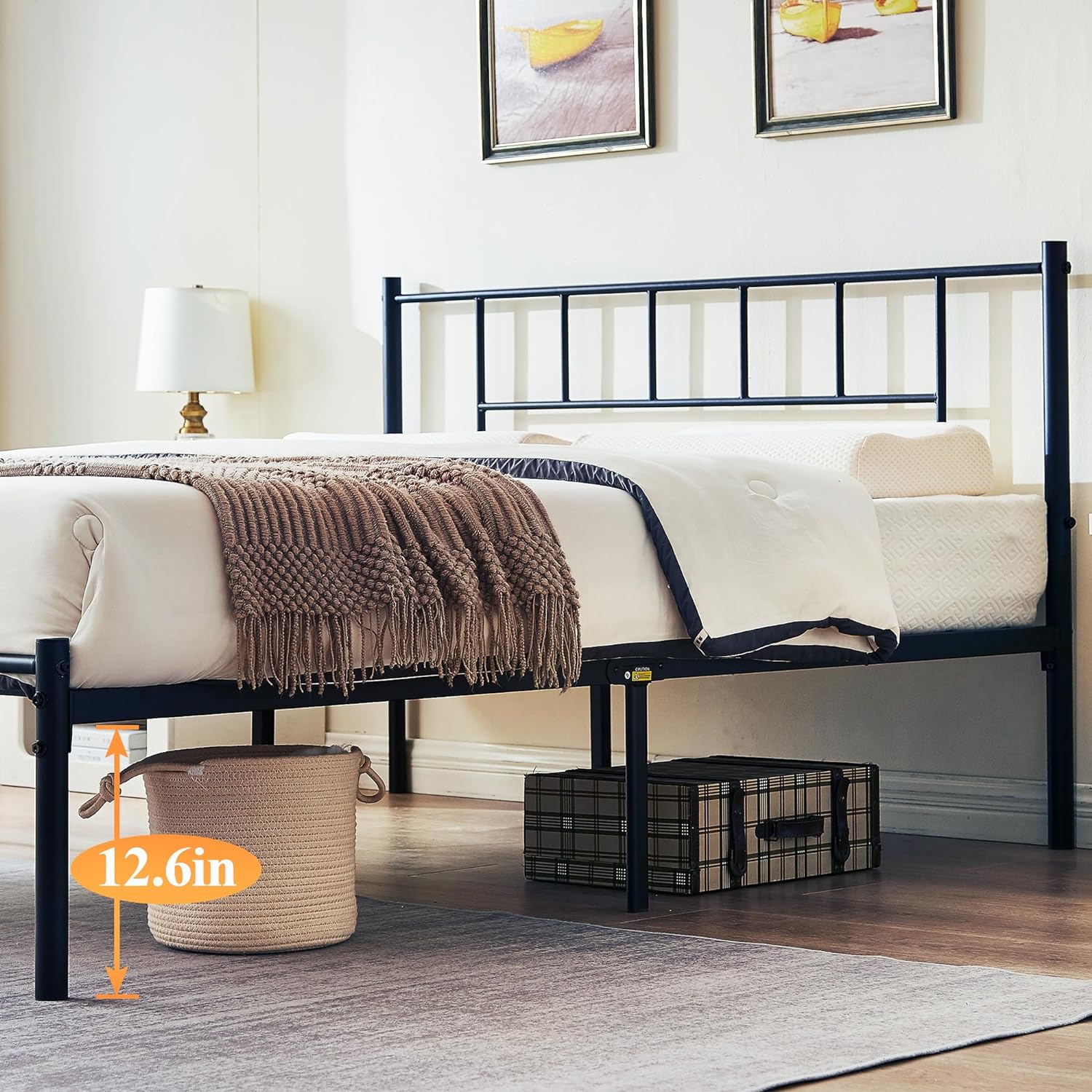 VECELO Bed Frame, 14 Inch Metal Platform with Headboard, Heavy Duty Steel Slat Support - VECELO