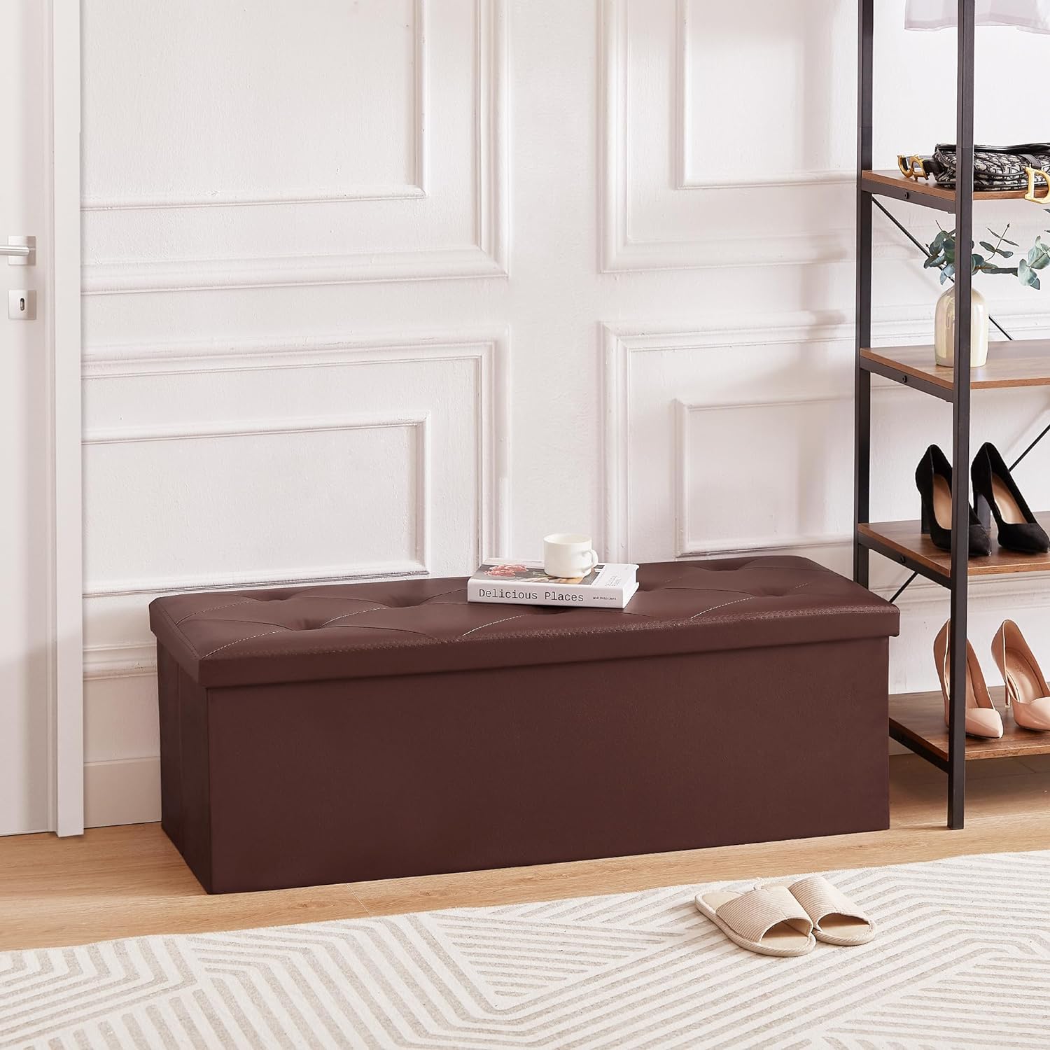 VECELO Storage Ottoman Bench End of Bed 43'' Footstool Footrest Stool Shoestool - VECELO