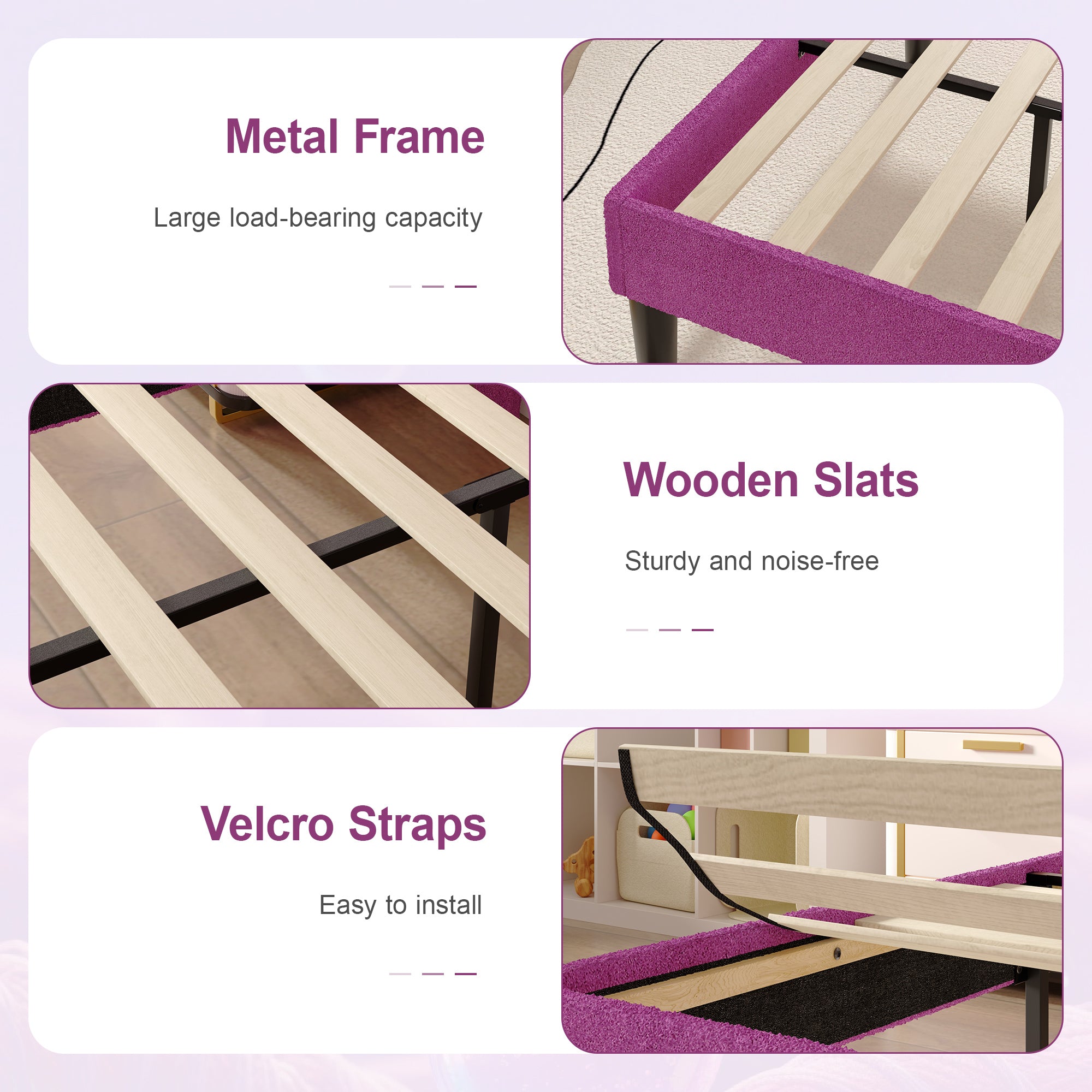 VECELO Twin Size Bed Frame, Upholstered Platform Bedframe with Height Adjustable Plush Fabric Headboard