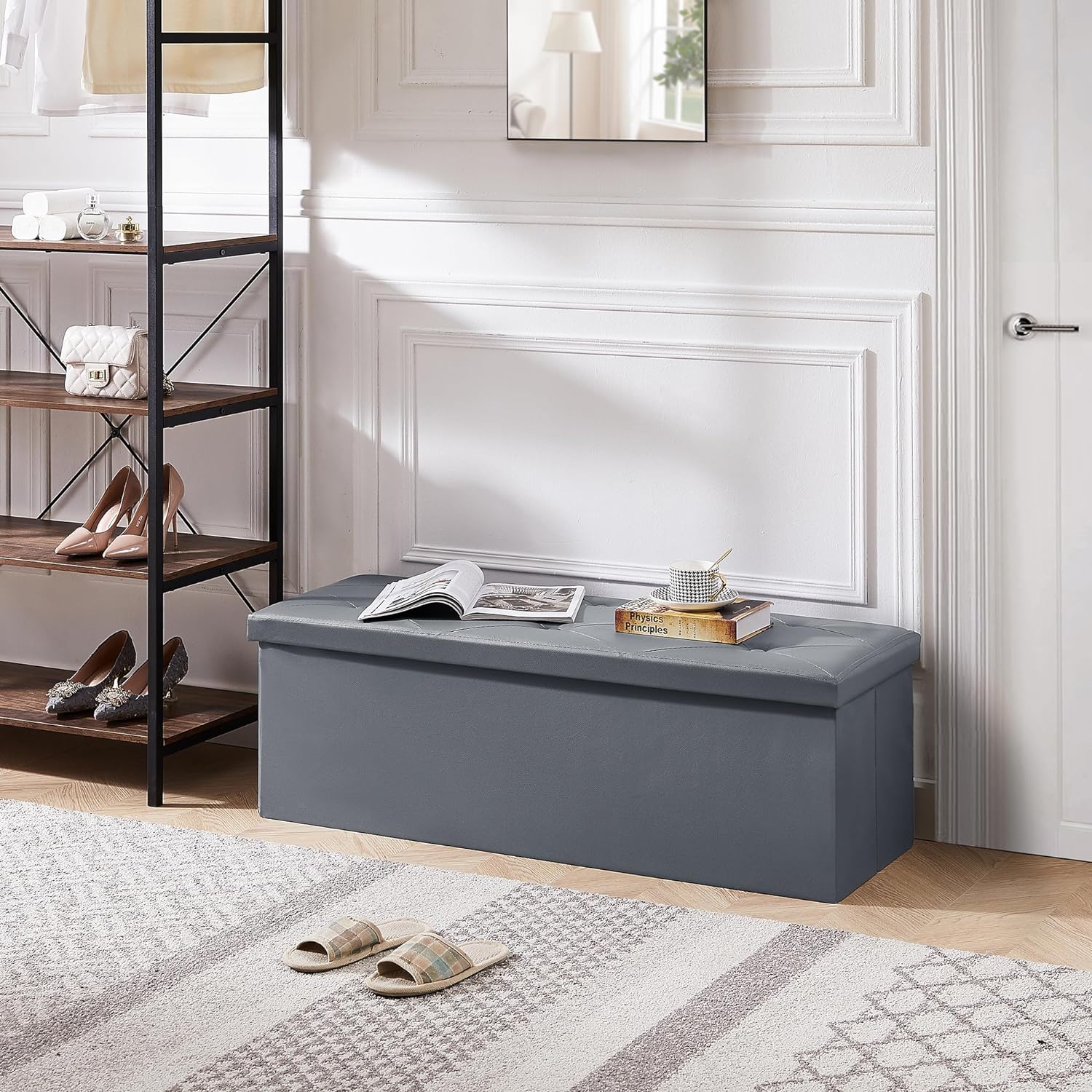 VECELO Storage Ottoman Bench End of Bed 43'' Footstool Footrest Stool Shoestool - VECELO