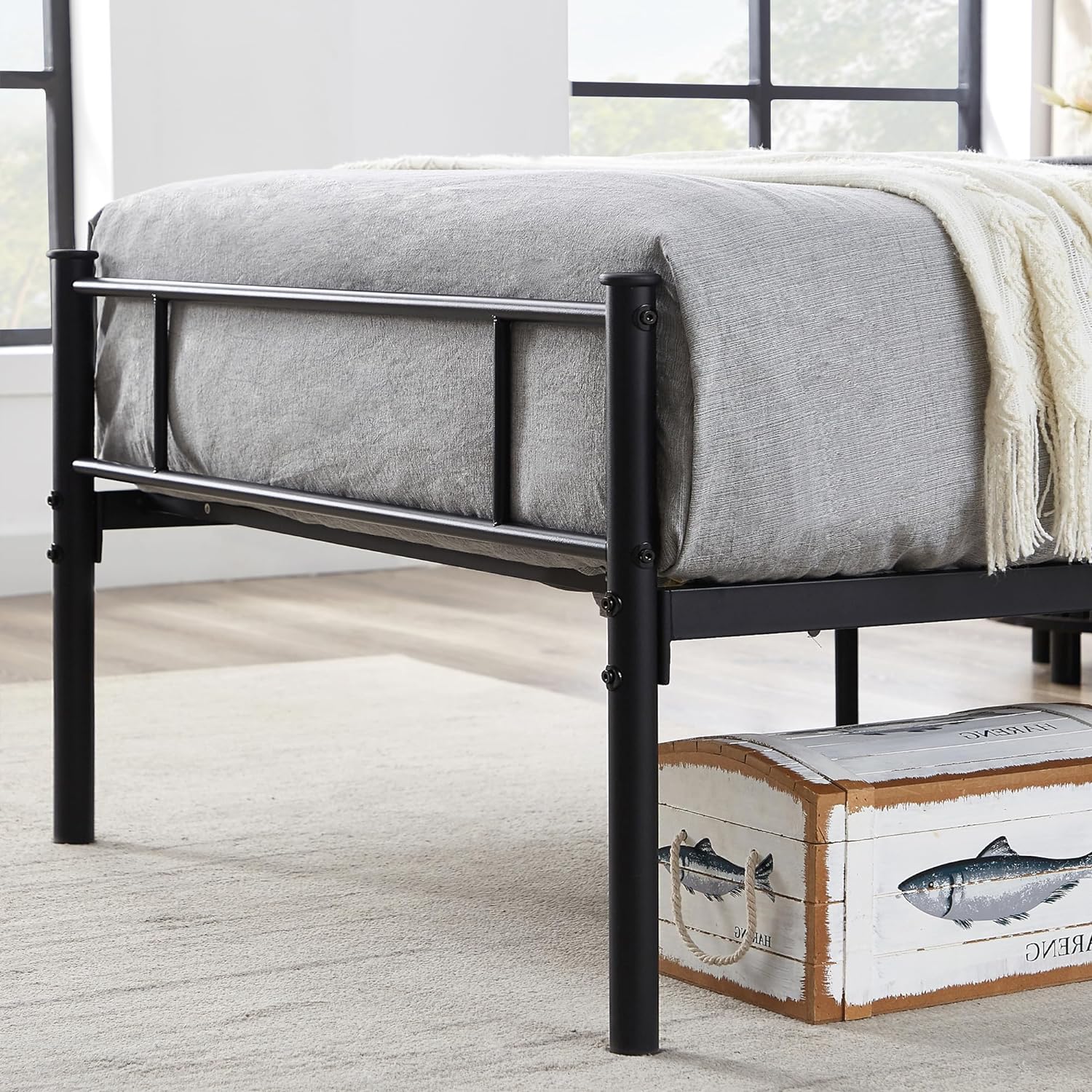 VECELO Platform Bed Frame with Headboard and Footboard, 12'' Under-Bed Storage & Strong Metal Slats Support - VECELO