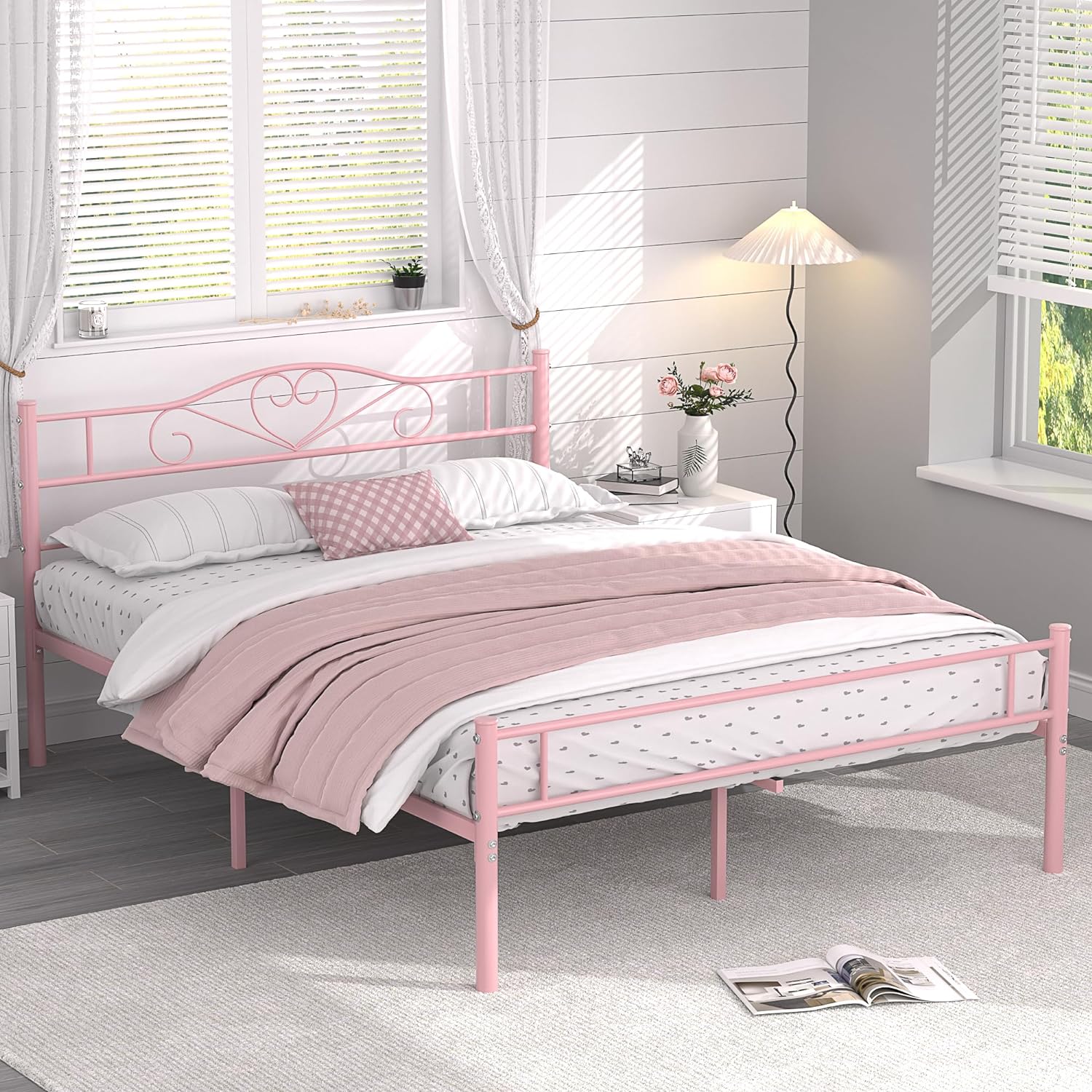 VECELO Metal Platform Bed Frame Mattress Foundation Decorative Headboard & Footboard - VECELO