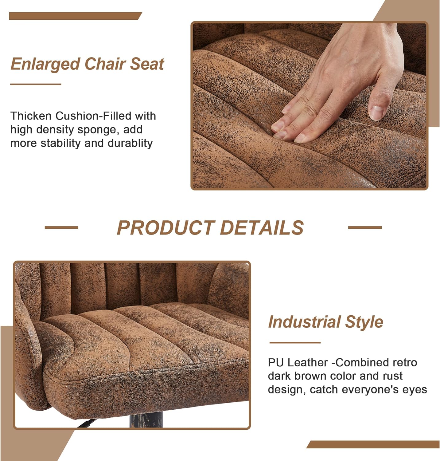 VECELO Adjustable Counter Height Bar Stools with Back and Arm Stools Set of 2 - VECELO