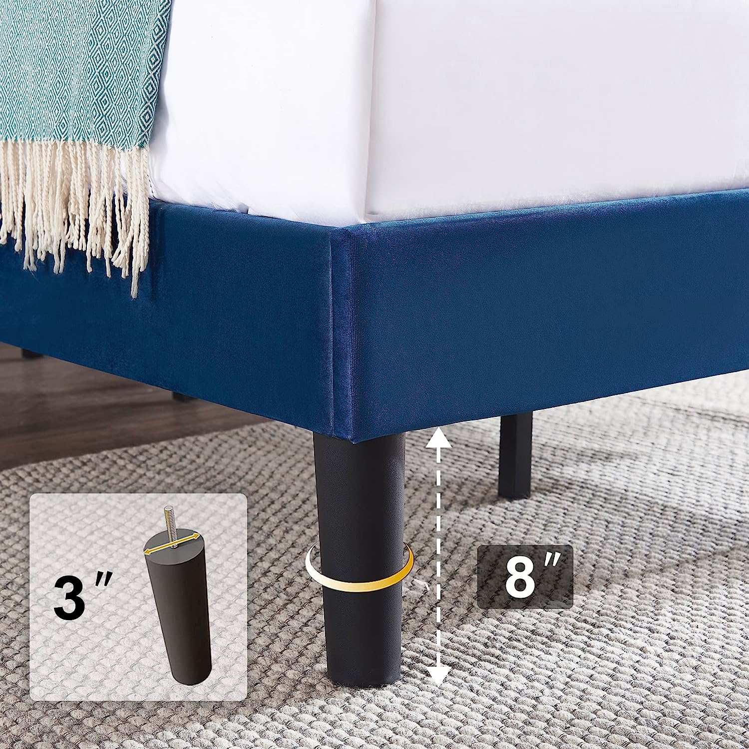 VECELO Modern Upholstered Platform Bedframe, Adjustable Headboard - VECELO