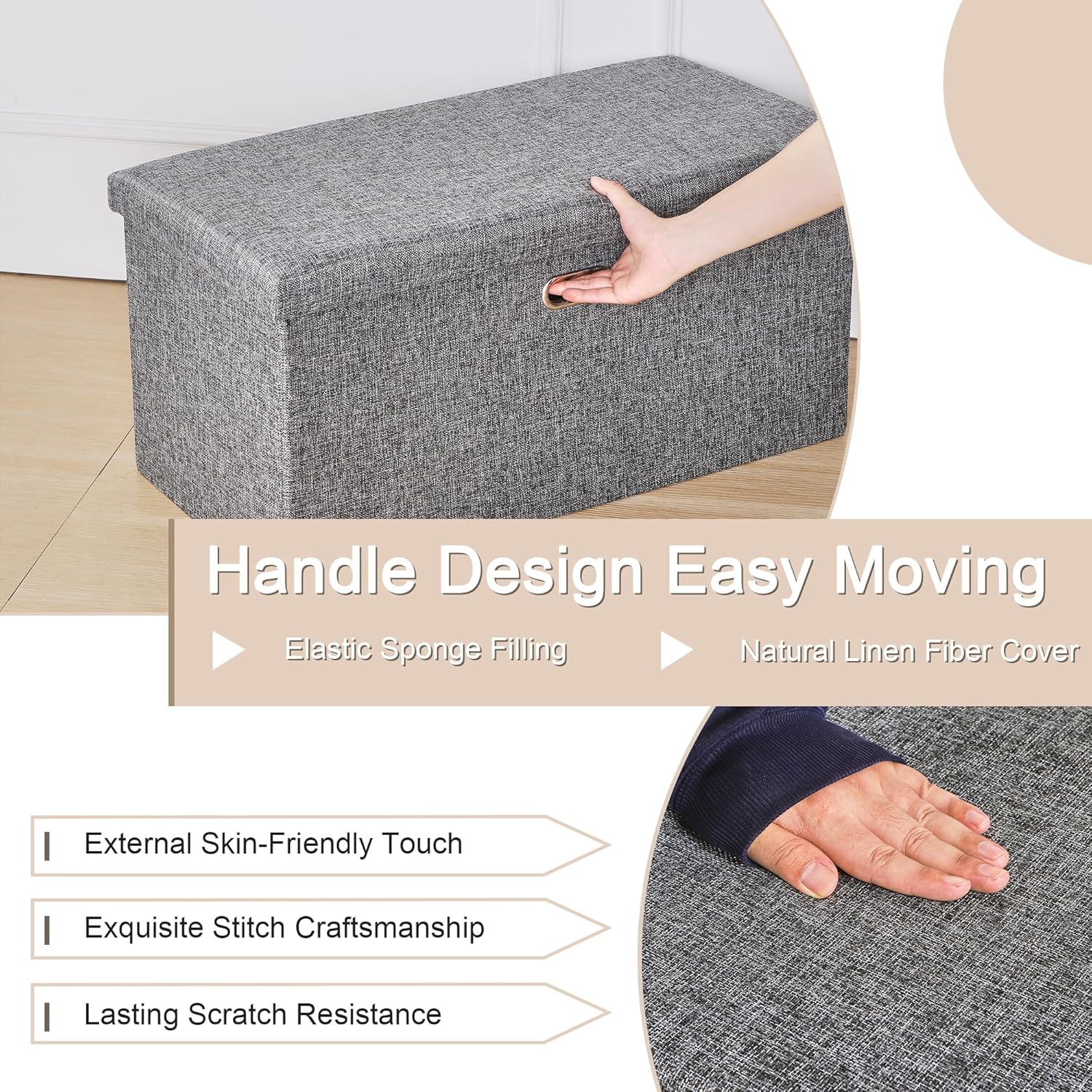 VECELO Folding Storage Ottoman Bench