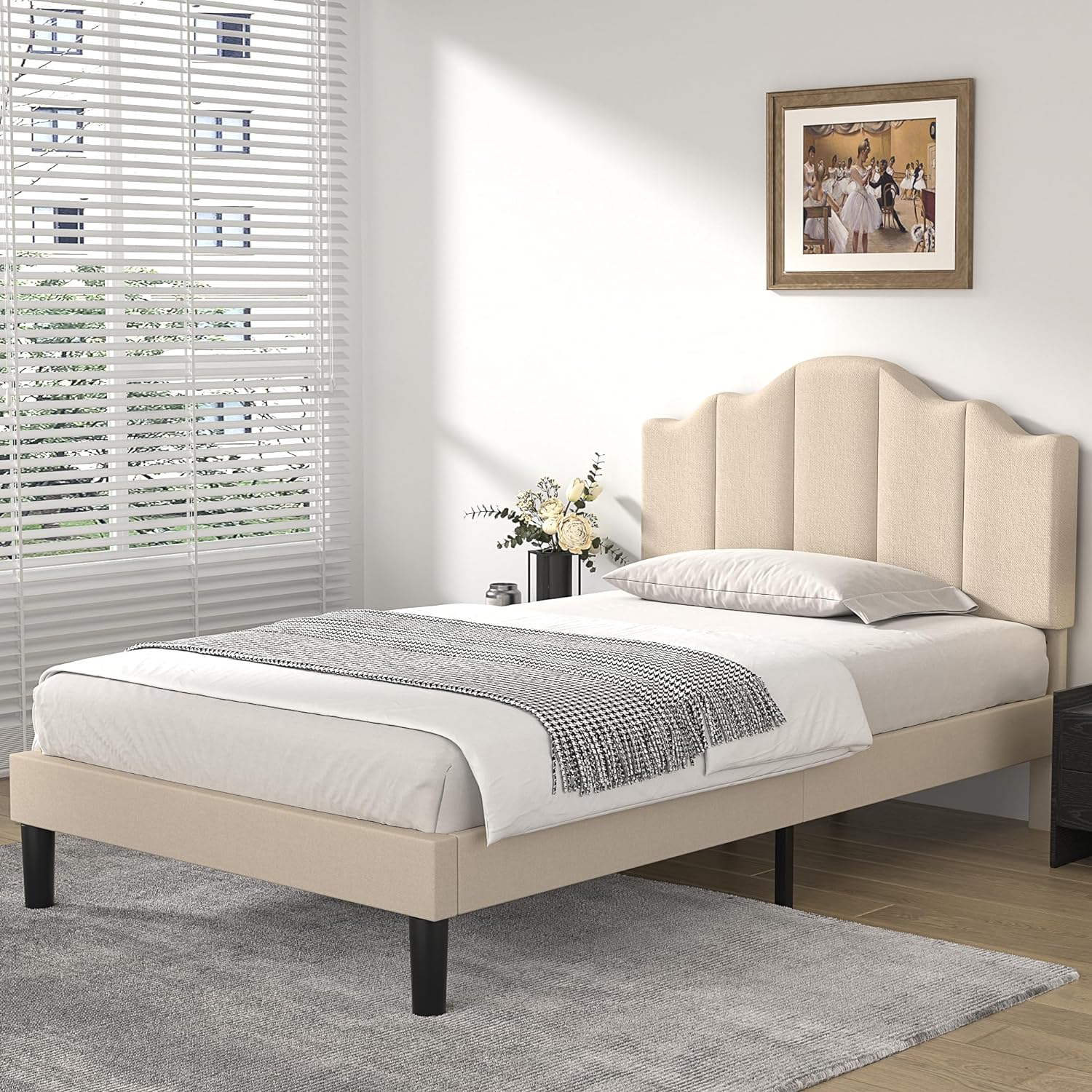 VECELO Upholstered Platform Bed,Mattress Foundation with Headboard