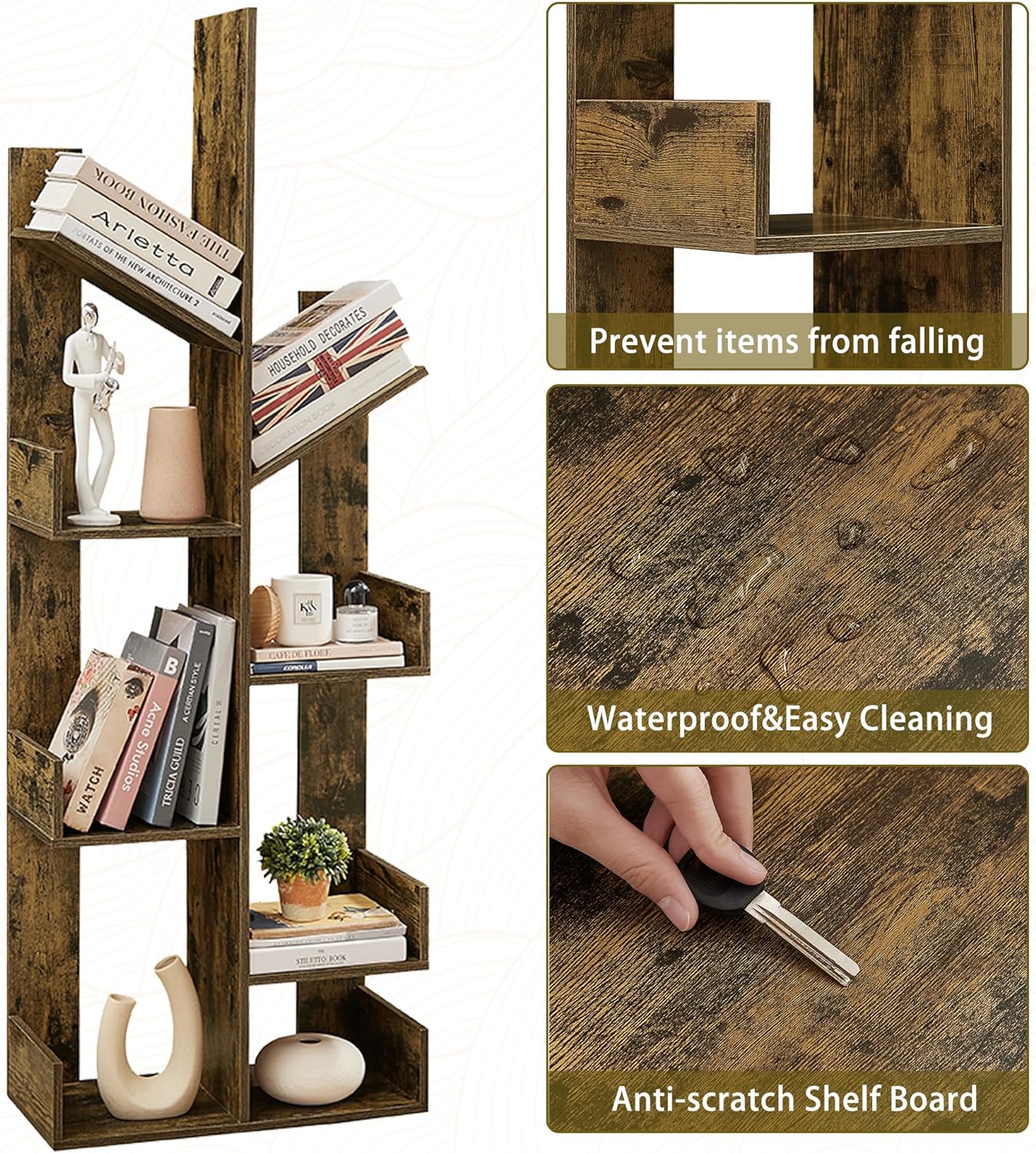 VECELO Tree Bookshelf,8 Shelf Storages Bookcase