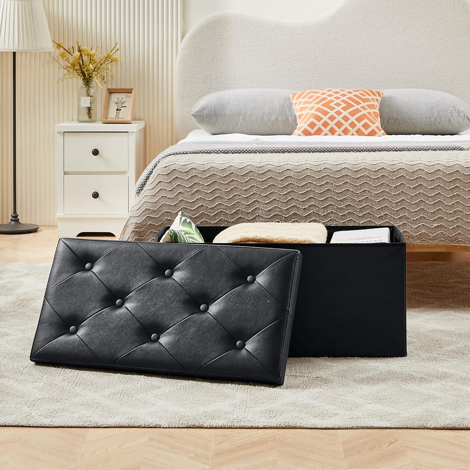 VECELO Storage Ottoman Bench End of Bed 43'' Footstool Footrest Stool Shoestool - VECELO