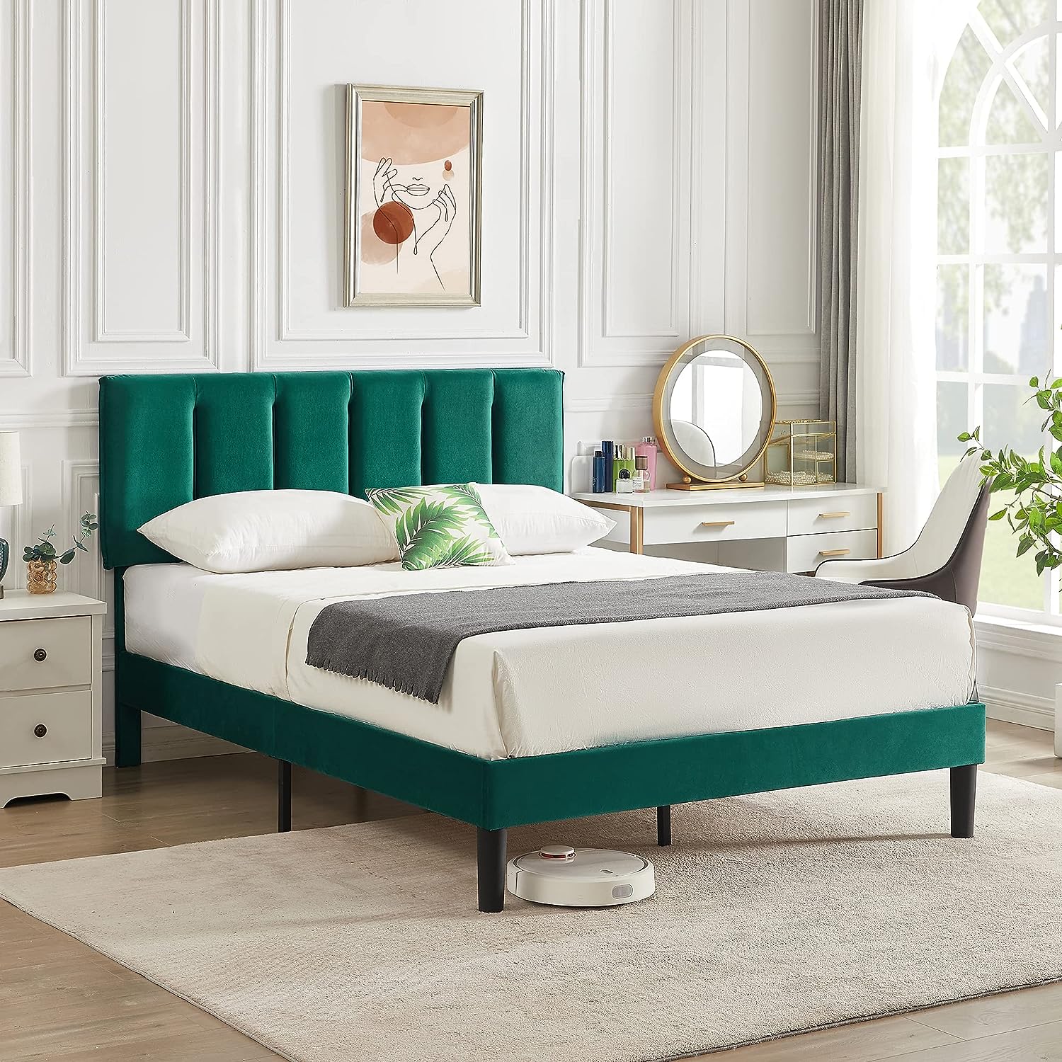 VECELO Modern Upholstered Platform Bedframe, Adjustable Headboard - VECELO