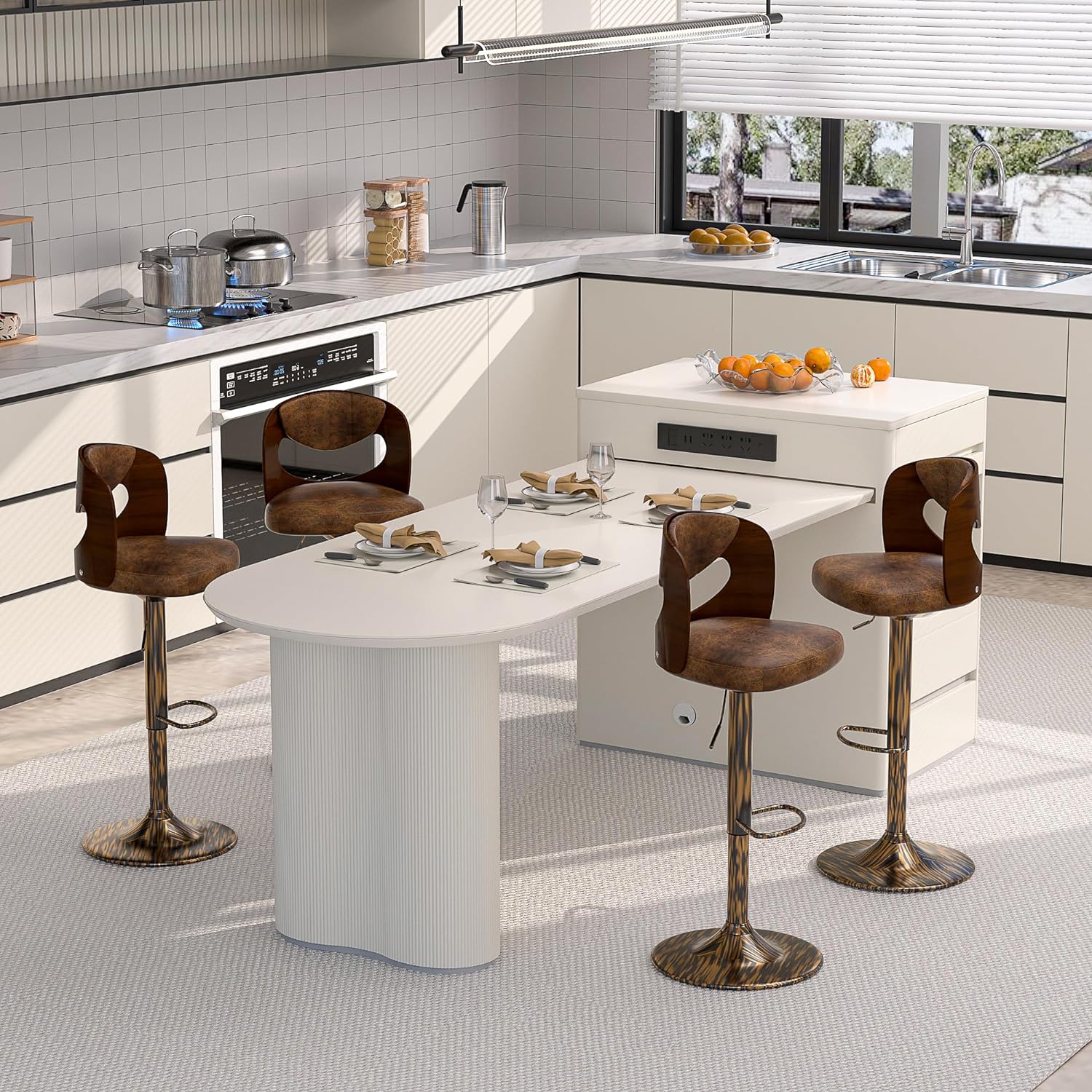 VECELO Bar Stool Set of 2,Counter Height Stools with Bentwood Back - VECELO