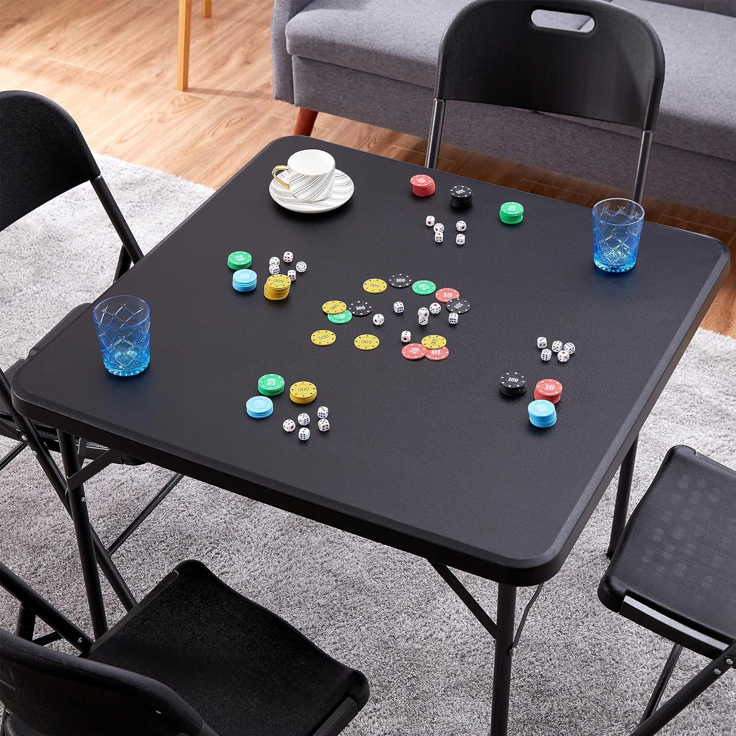 VECELO Folding Plastic Card Table Square with Mesh Bag - VECELO