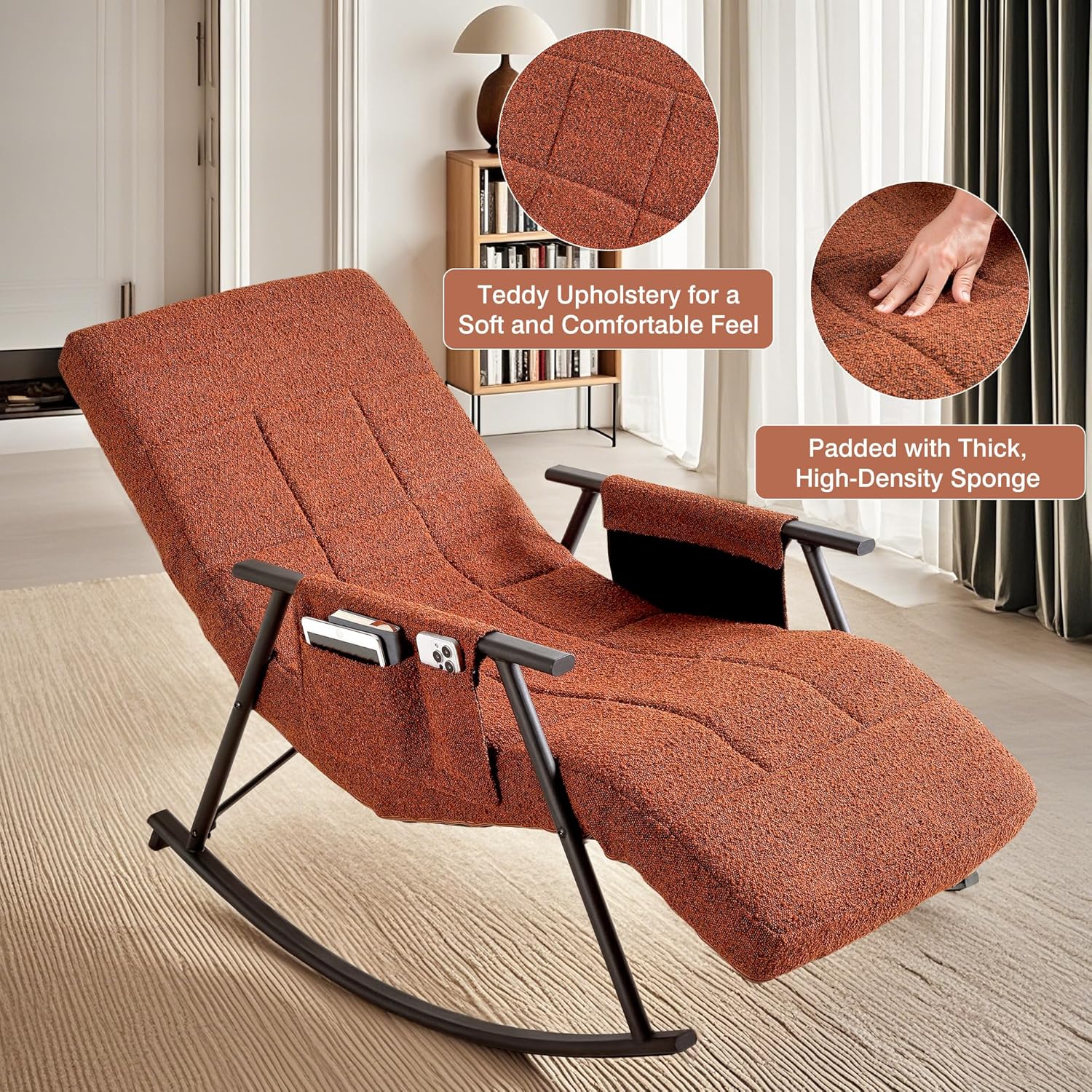 VECELO High Back Nursery Rocking Chair with Foot Rest, Teddy Upholstered Reclining Glider Rocker