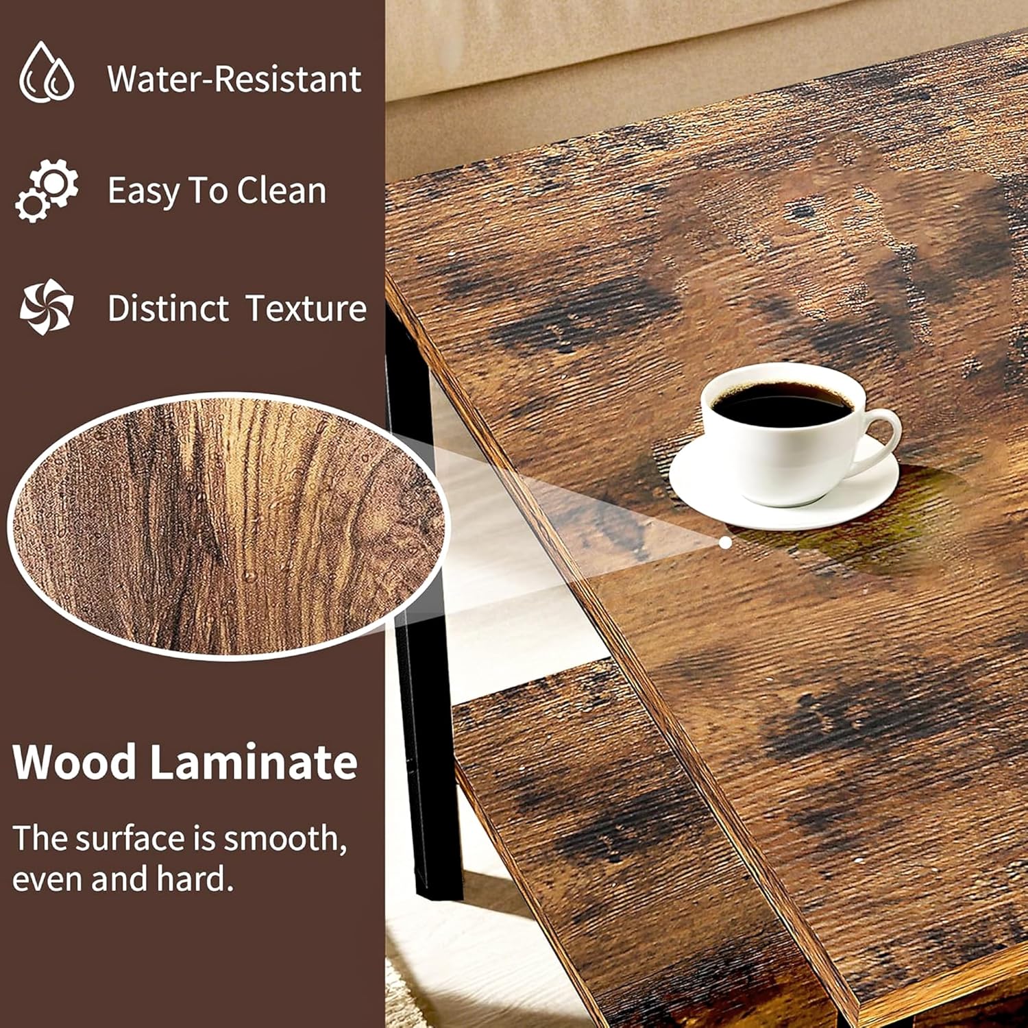 VECELO Coffee Table, Adjustable Coffee Table Set of 2 with End Table for Living Room - VECELO