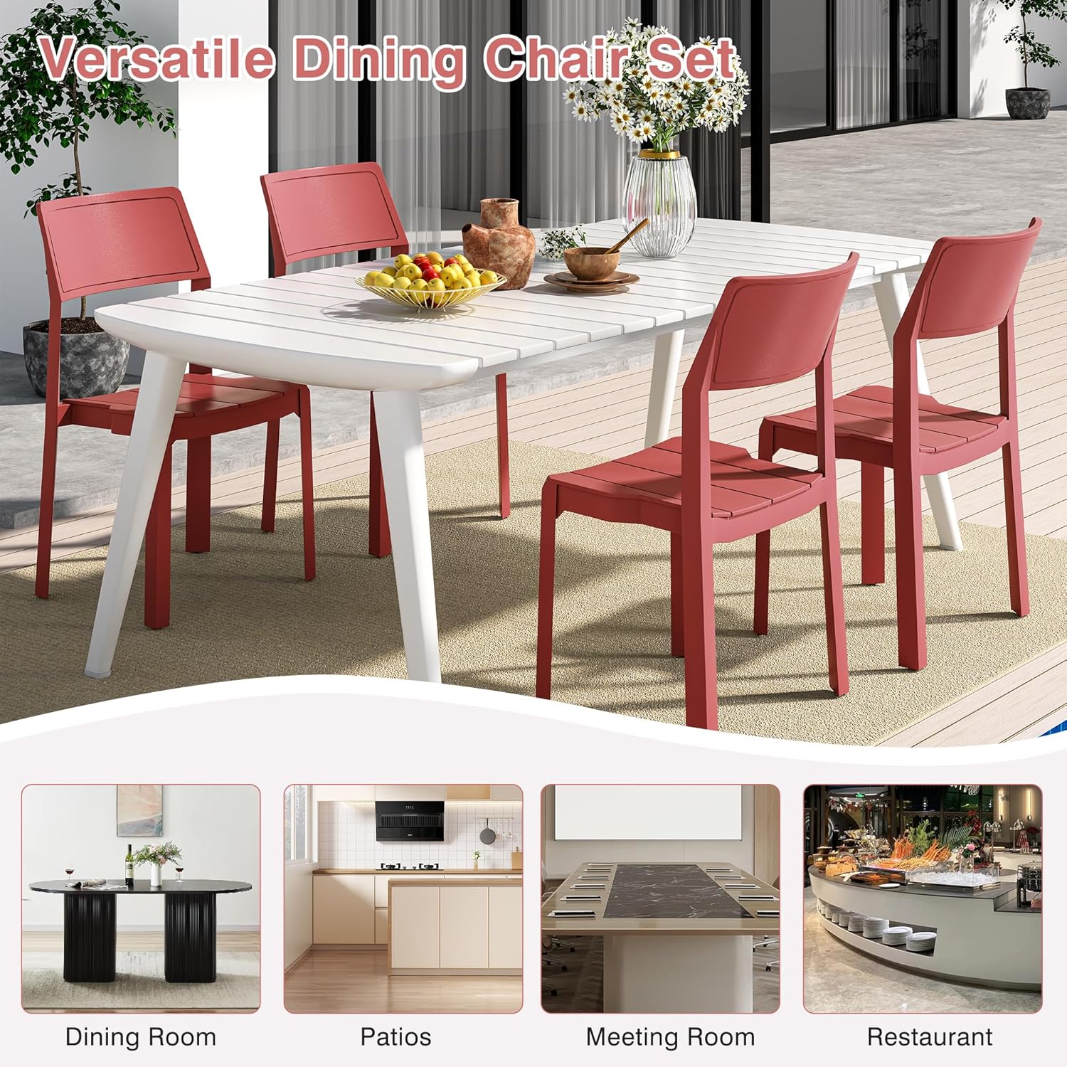 VECELO Dining Chairs Set of 4, Stackable Plastic Kitchen Chairs