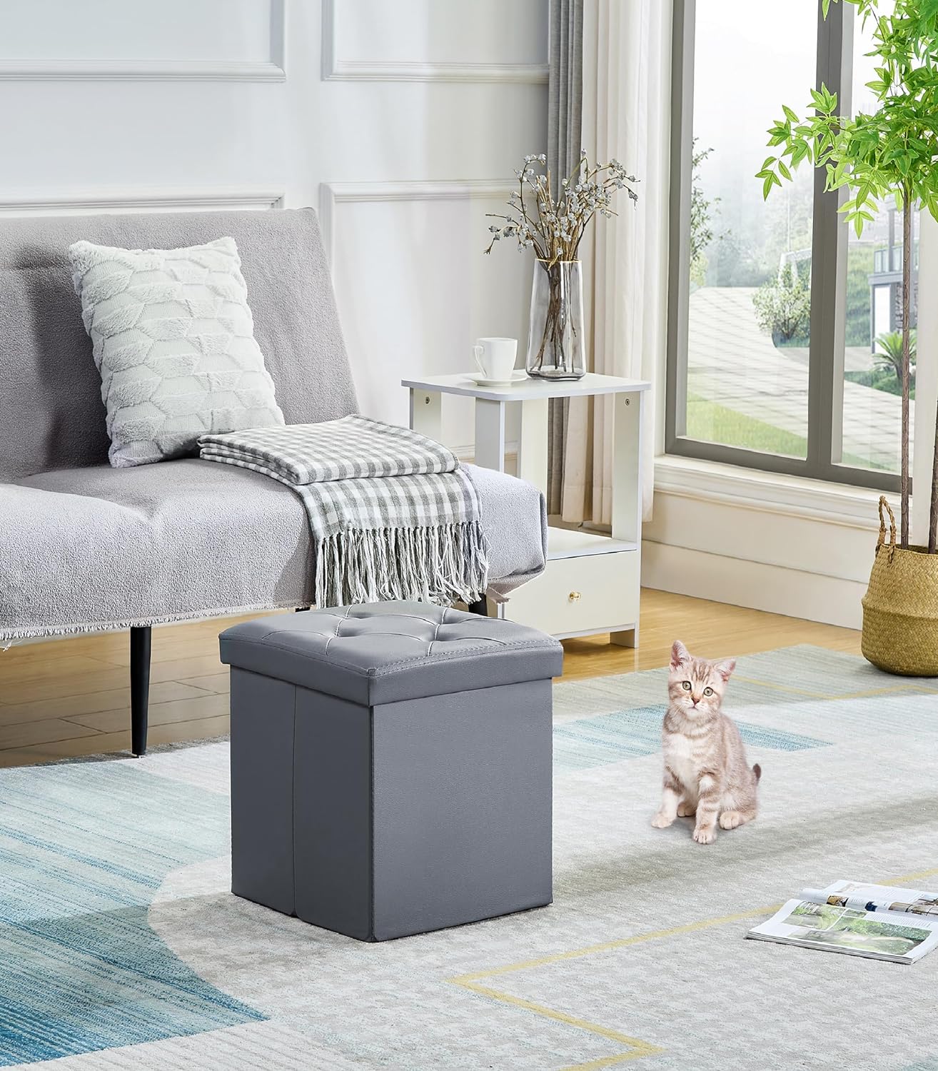 VECELO Storage Ottoman Bench End of Bed 43'' Footstool Footrest Stool Shoestool - VECELO