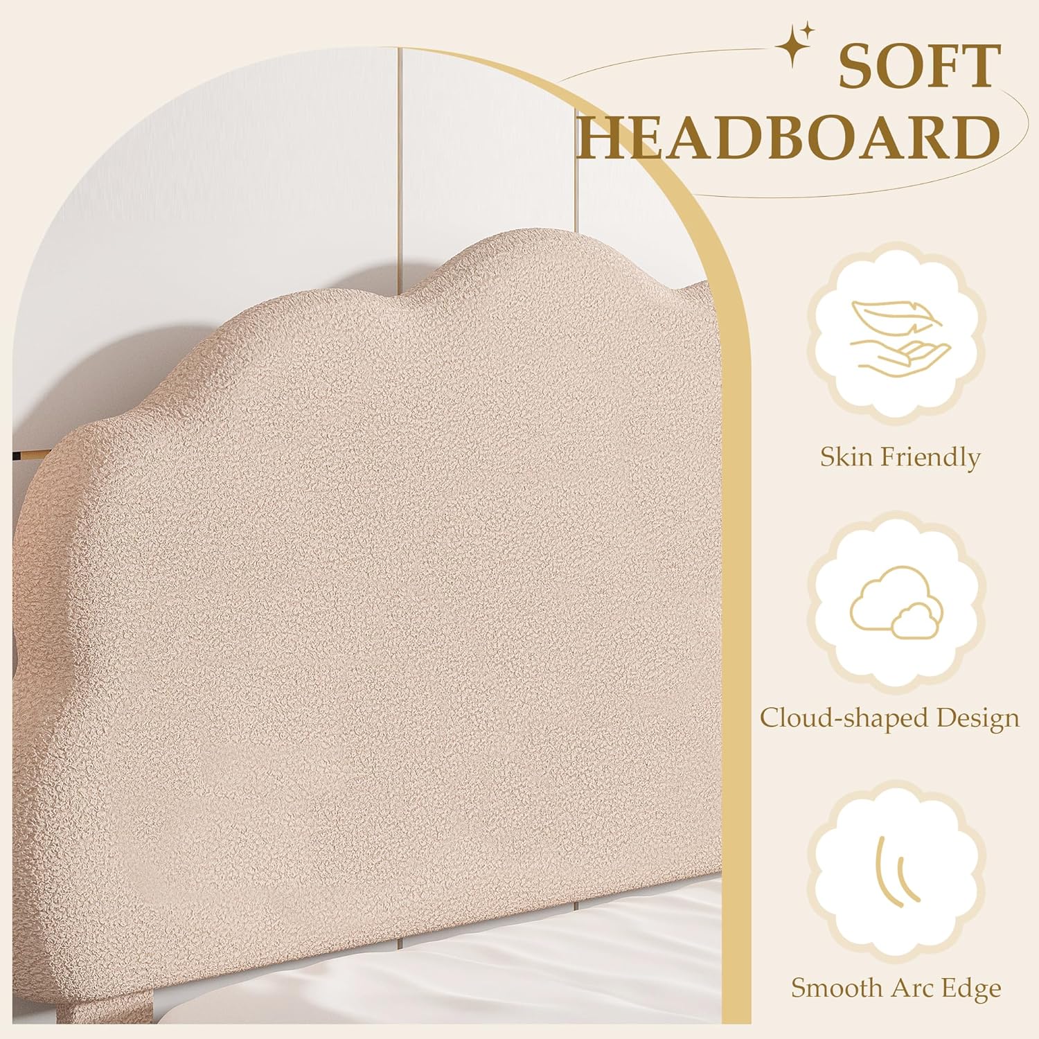 VECELO Twin Size Bed Frame, Upholstered Platform Bedframe with Height Adjustable Plush Fabric Headboard