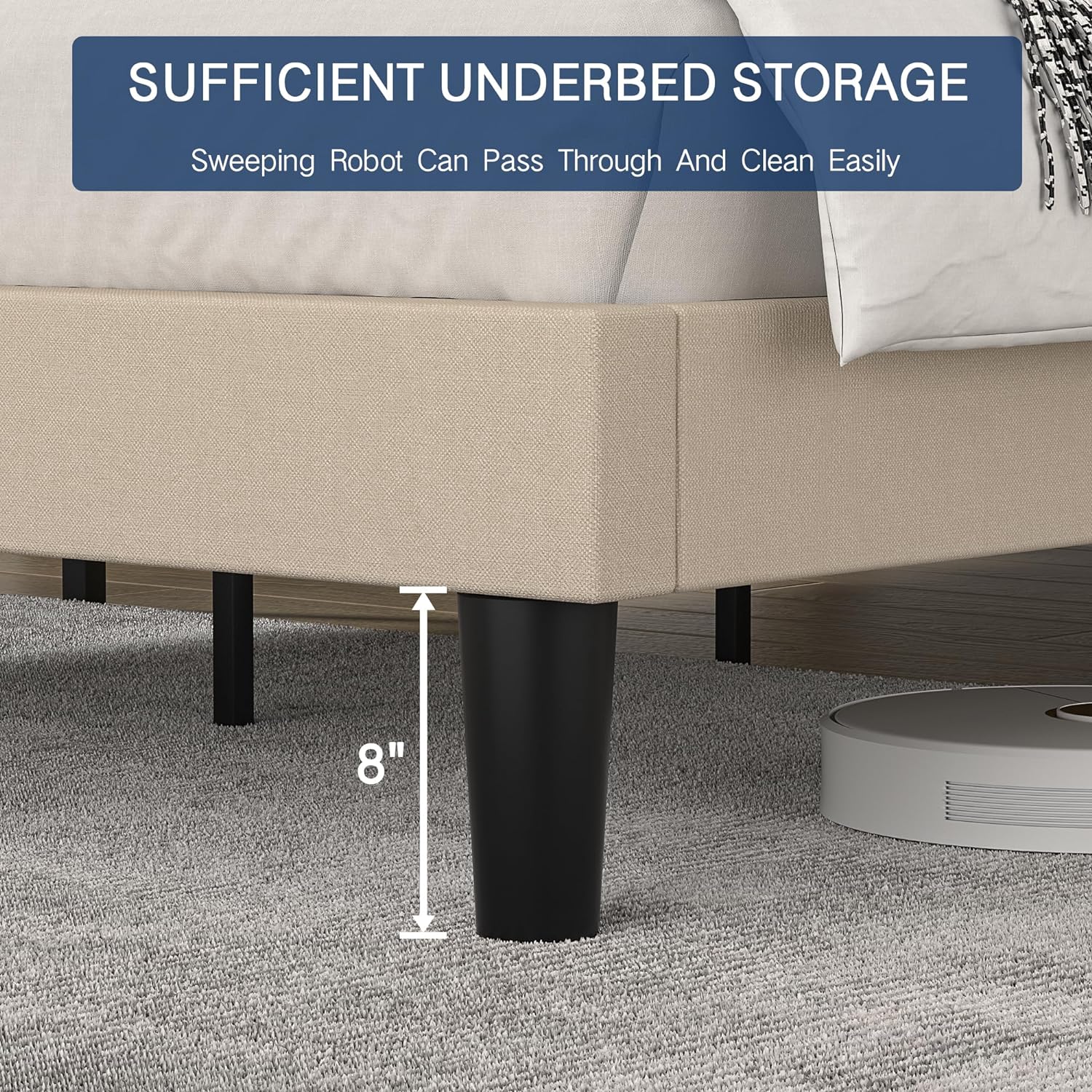 VECELO Upholstered Platform Bed,Mattress Foundation with Headboard