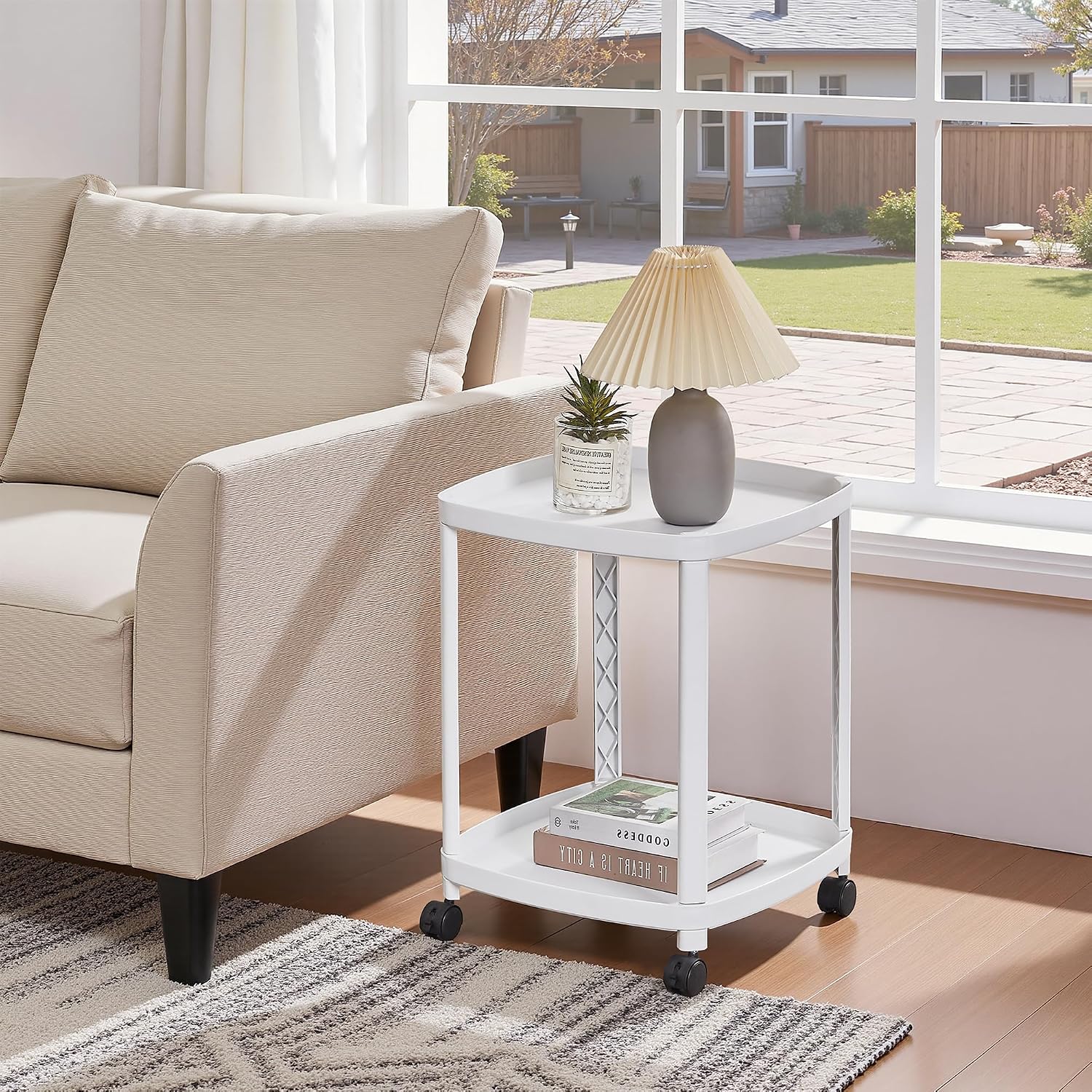 VECELO Rolling End Side Table with Lockable Wheels