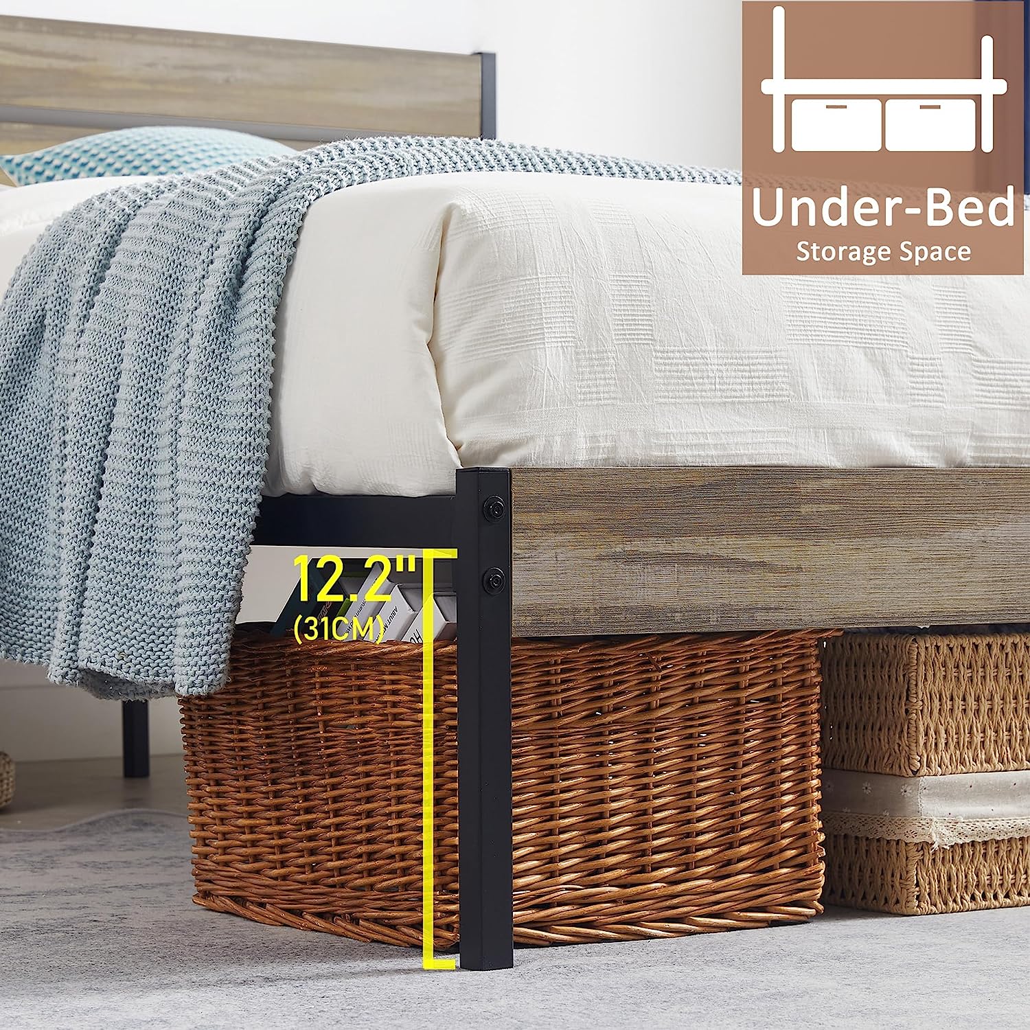 VECELO Platform Bed Frame with Rustic Vintage Wood Headboard/Strong Metal Slats Support