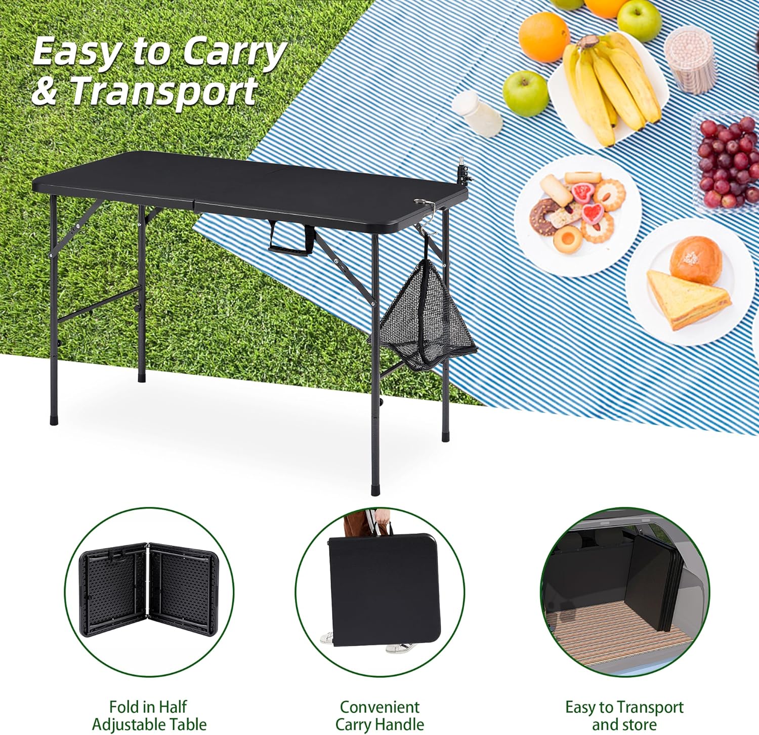 VECELO Folding Plastic Card Table Square with Mesh Bag - VECELO