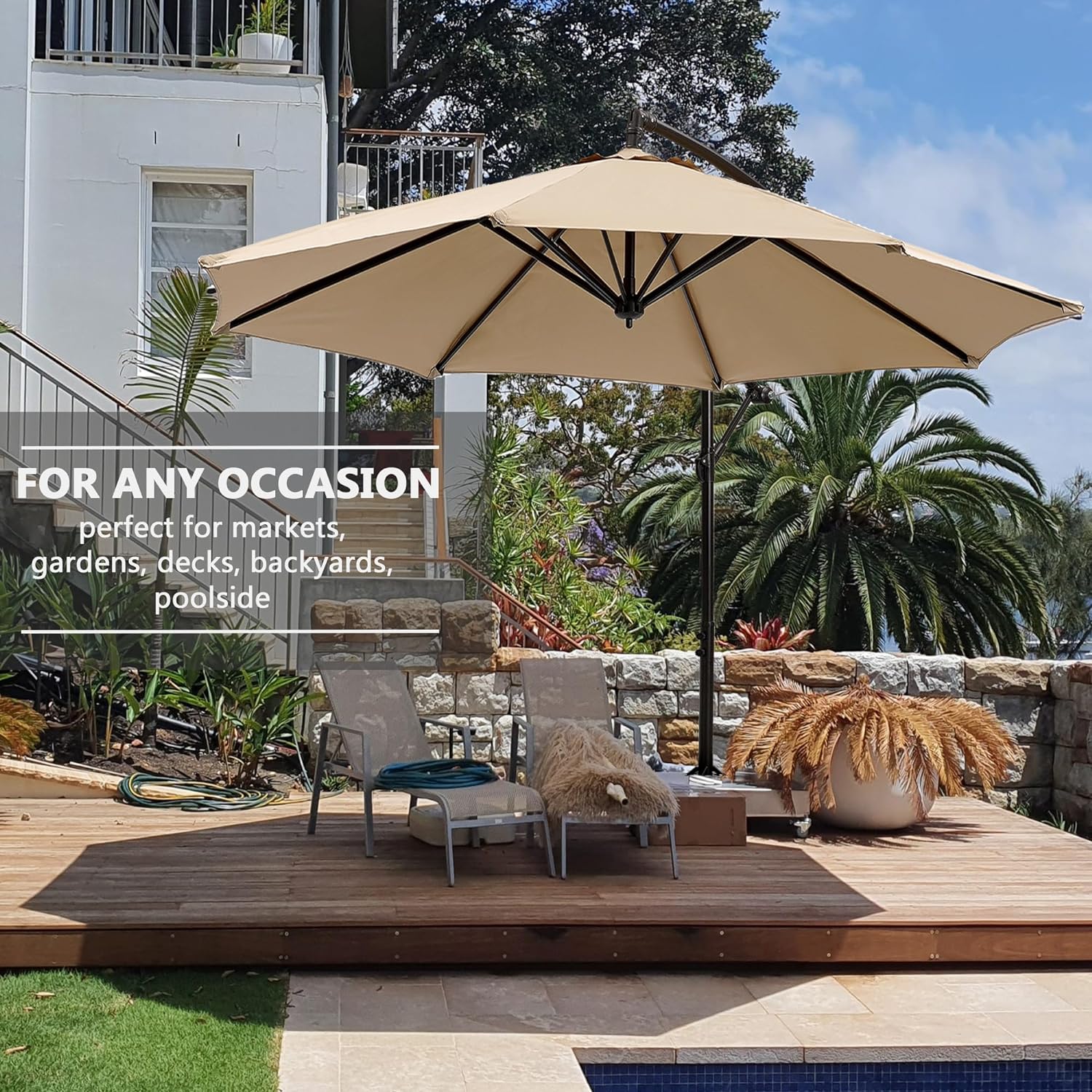 VECELO 10ft Offset Patio Umbrella with UV Protection Waterproof for Outdoor - VECELO