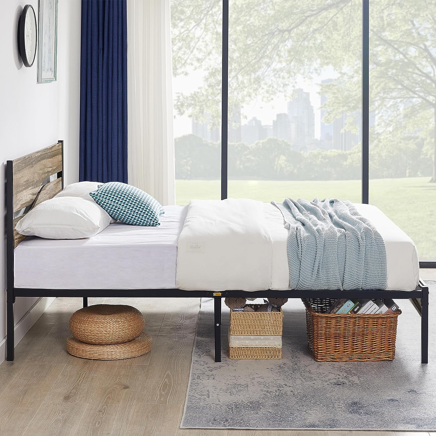 VECELO Platform Bed Frame/Mattress Foundation with Rustic Vintage Wood Headboard