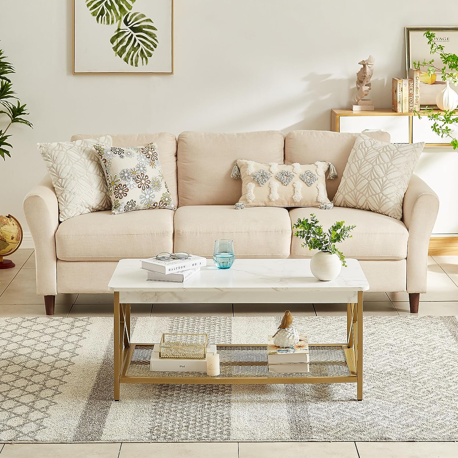 VECELO Coffee Table with Storage Shelf for Living Room 39.4 Inch, Simple Modern & Industrial Design - VECELO