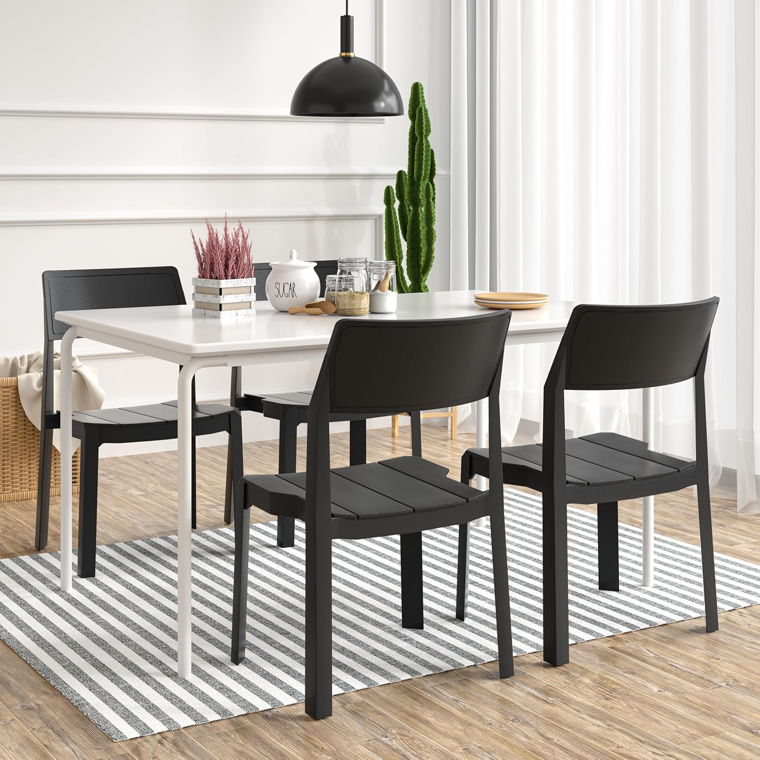 VECELO Dining Chairs Set of 4, Stackable Plastic Kitchen Chairs