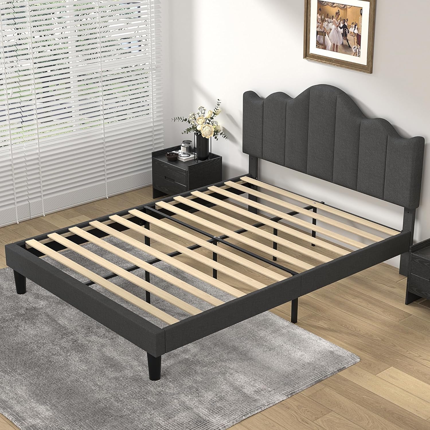 VECELO Upholstered Platform Bed,Mattress Foundation with Headboard