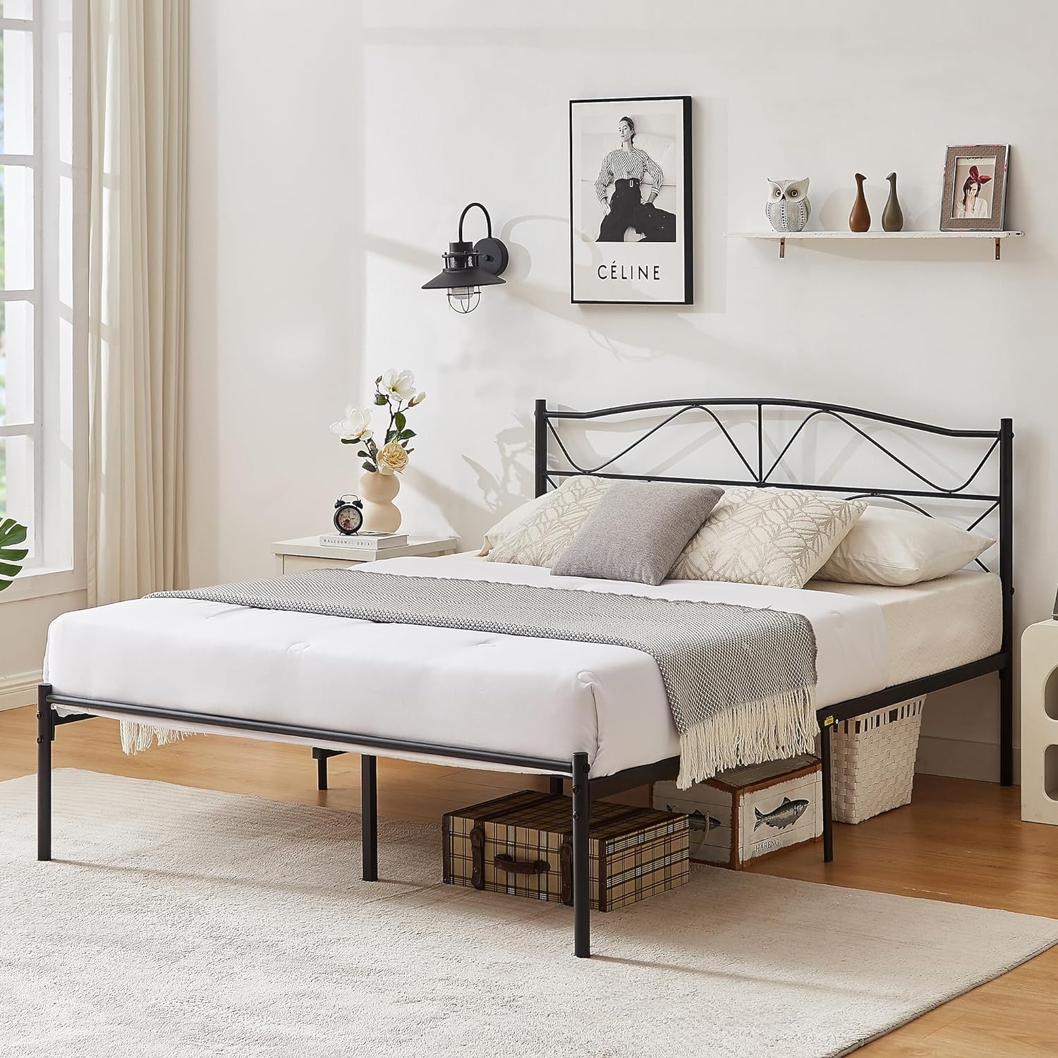 VECELO Bed Frame, Metal Bed Platform with Headboard - VECELO