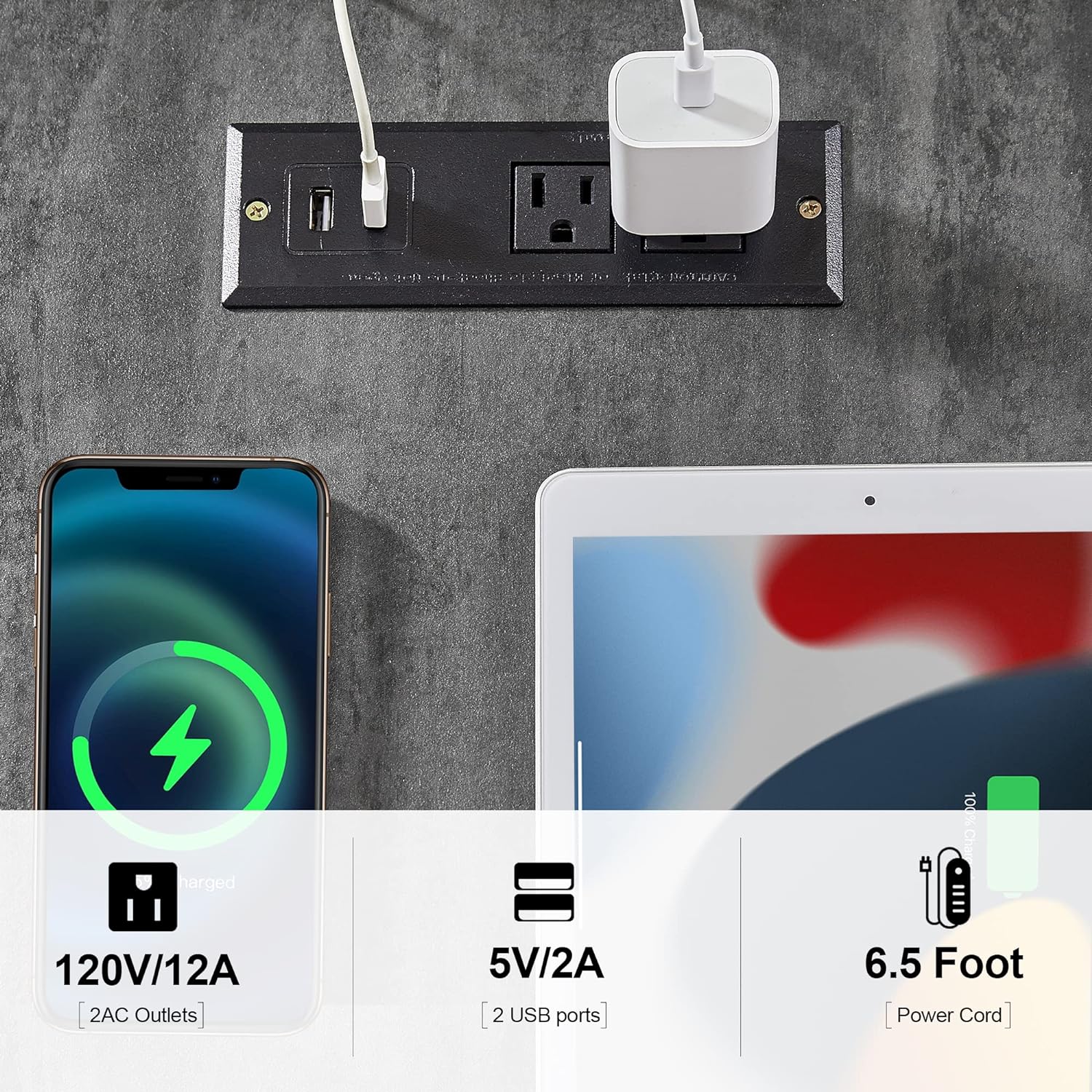 VECELO End Table with USB Ports and Outlets,1 Pack/2 Packs - VECELO