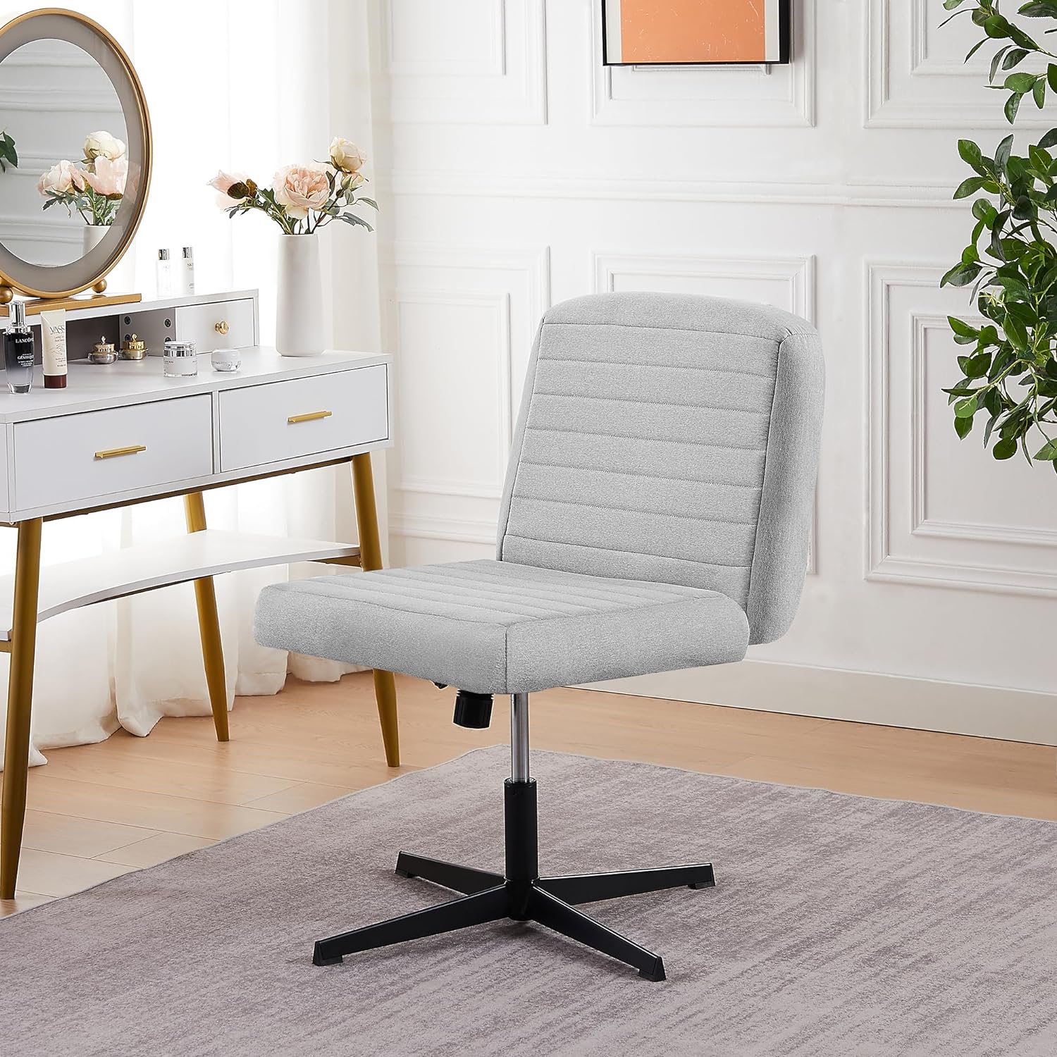 VECELO Armless Office Chair No Wheels Fabric Padded Cross Legged - VECELO