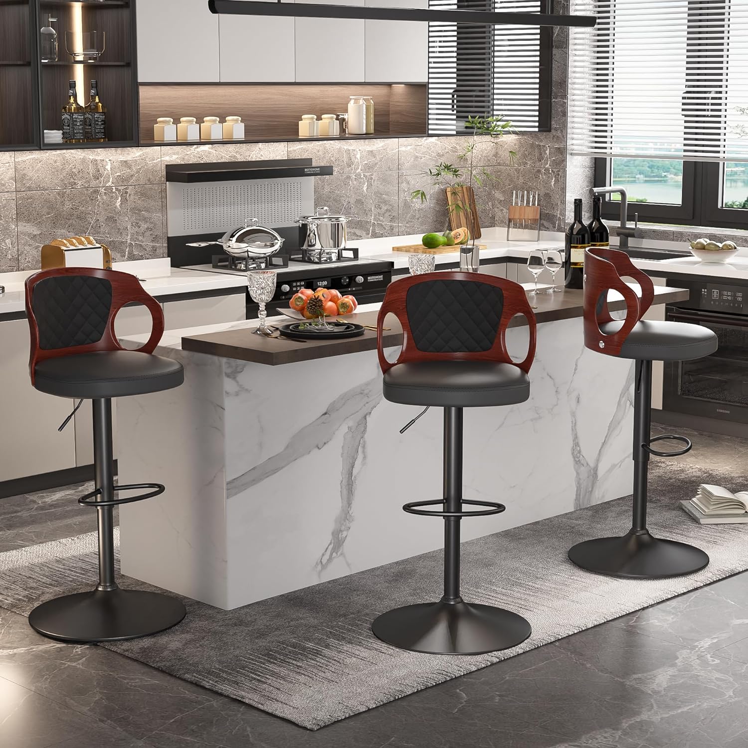 VECELO Bar Stool Set of 2, Counter Height Stools with Bentwood Back - VECELO