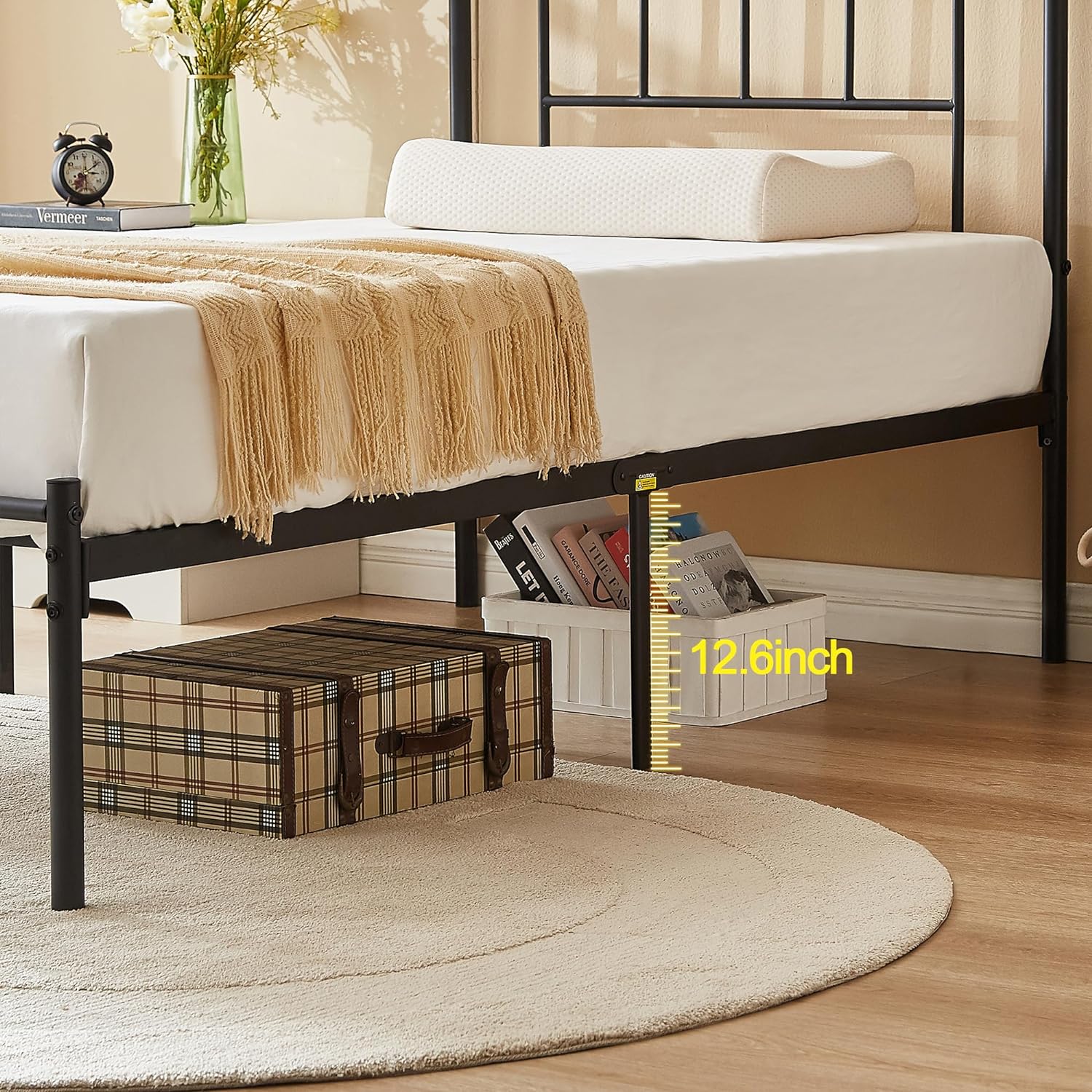 VECELO Bed Frame, 14 Inch Metal Platform with Headboard, Heavy Duty Steel Slat Support - VECELO