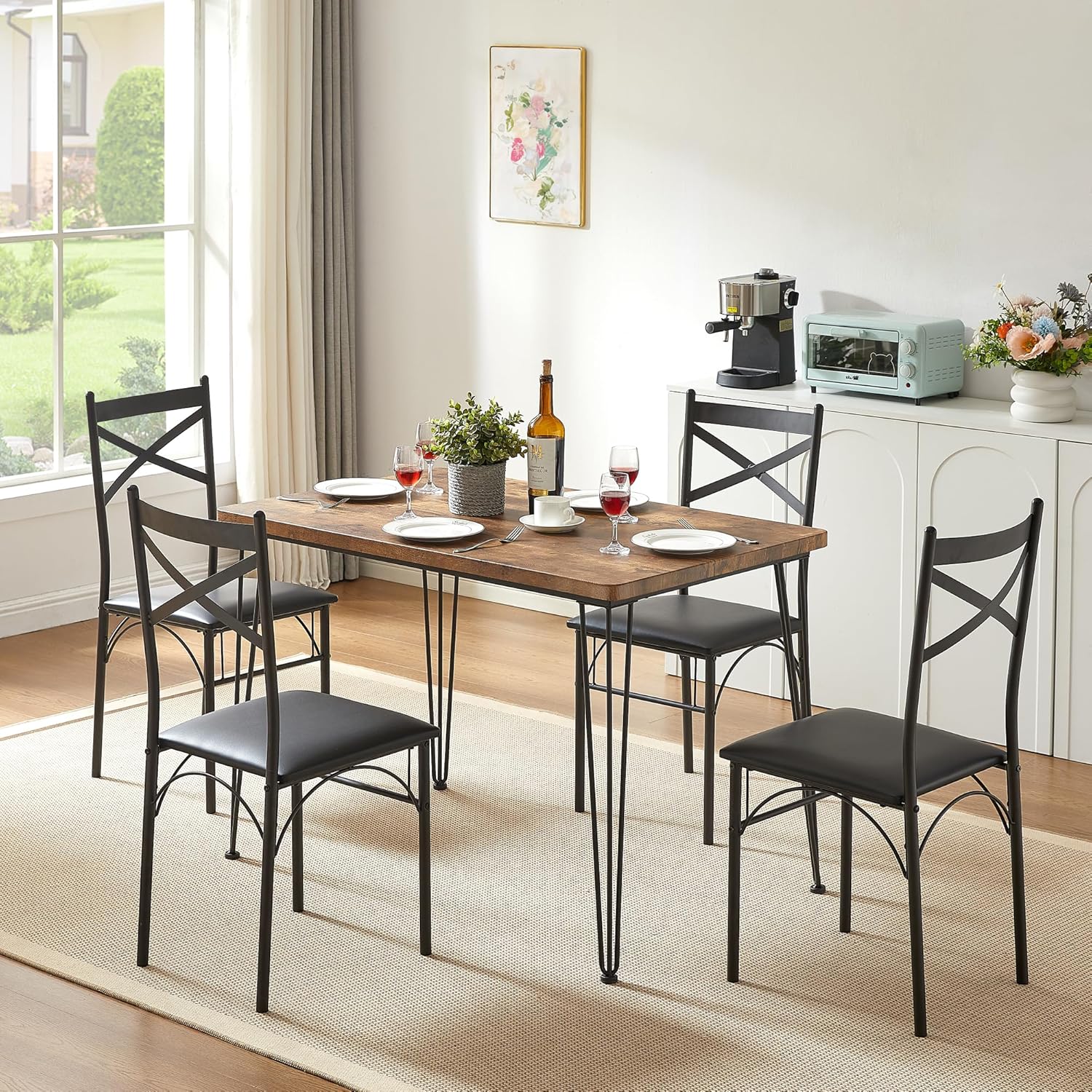 VECELO 5-Piece Modern Rectangular Dining Table Set