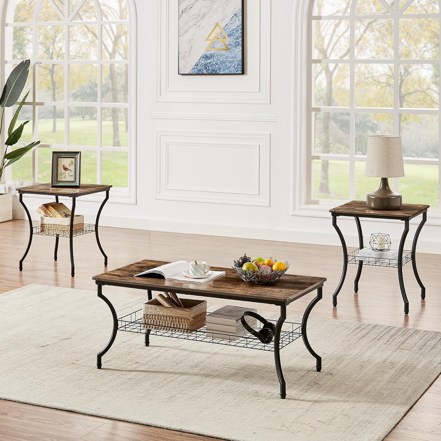 VECELO 3 Pieces Living Room Sets Coffee and End Tables - VECELO