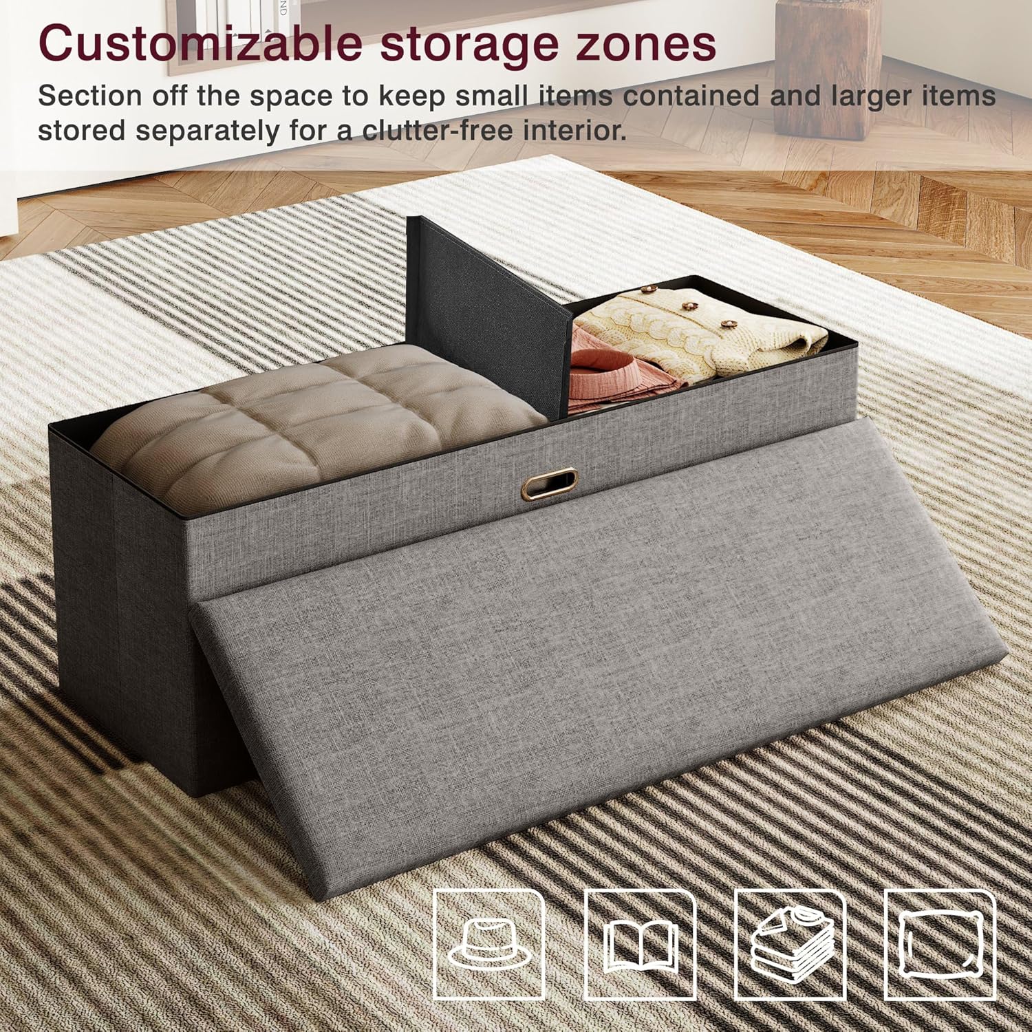 VECELO 43'' Folding Storage Ottoman Bench