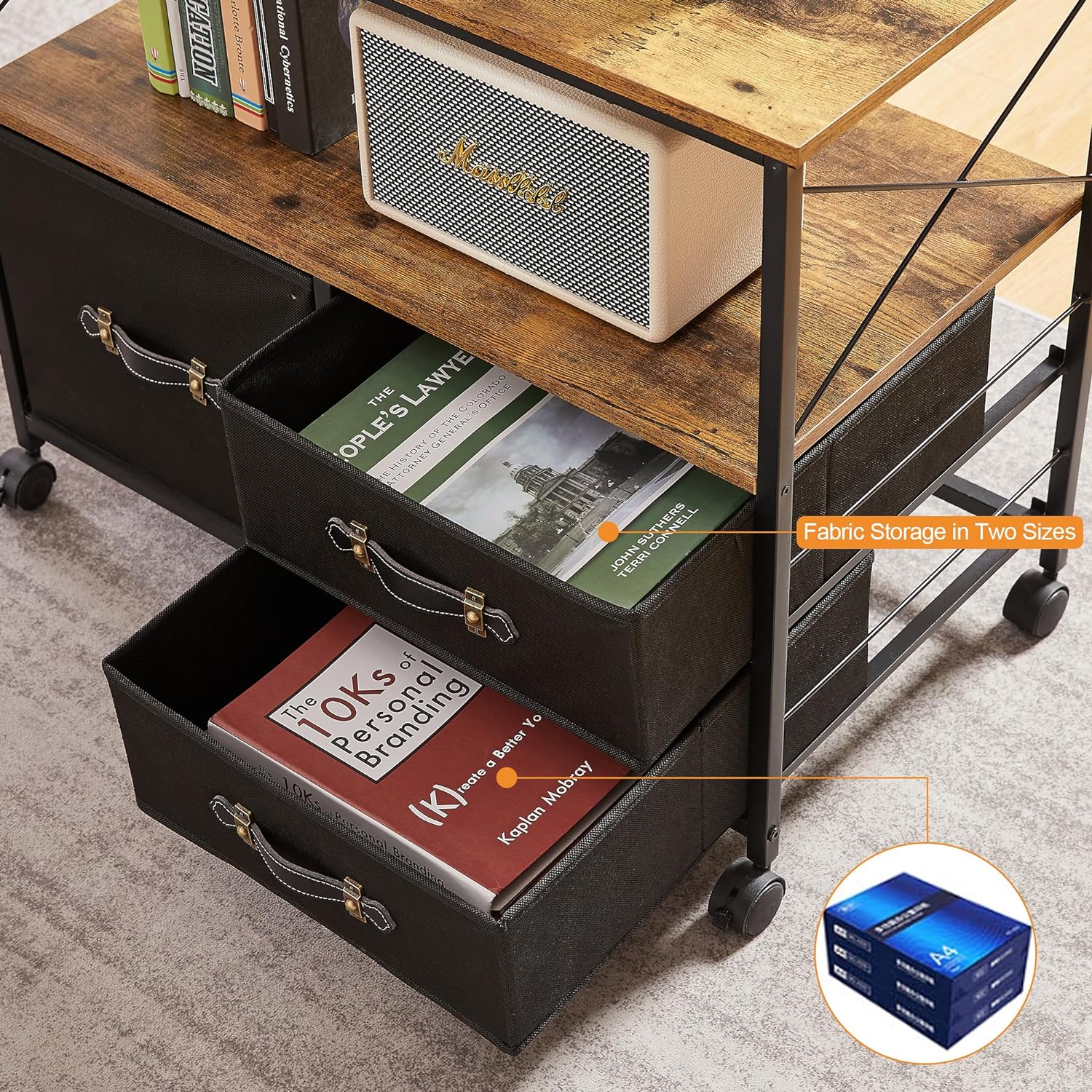 VECELO 3 Drawer Lateral File Cabinet, Rolling Printer Stand with Open Storage Shelf - VECELO